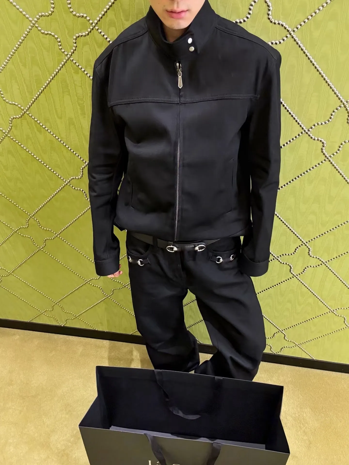 Gucci/Gucci hem lock horseshoe buckle stand collar motorcycle jacket jacket