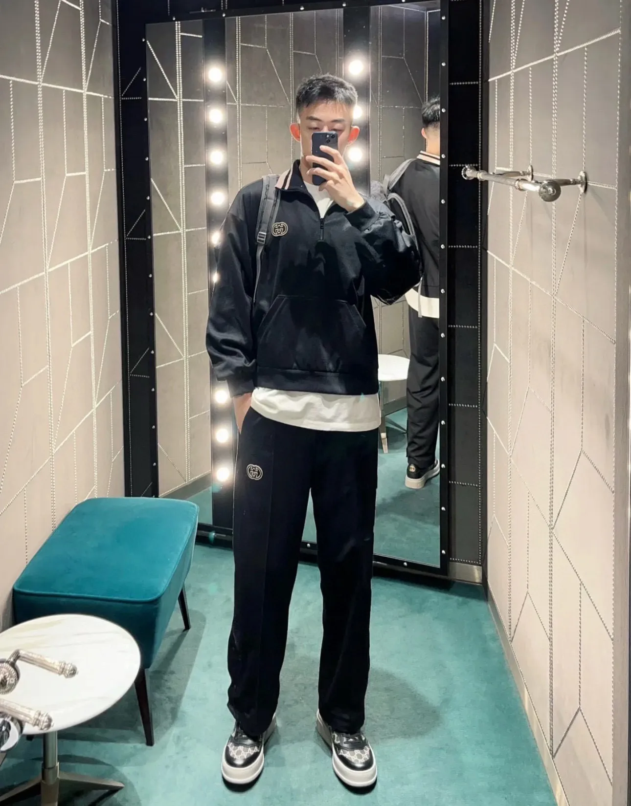 Gucci/Gucci 24Fw hollow double G embroidered half-zip school uniform suit jacket