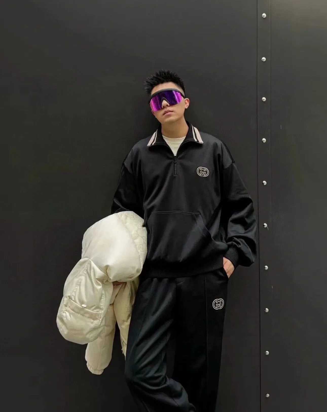 Gucci/Gucci 24Fw hollow double G embroidered half-zip school uniform suit jacket