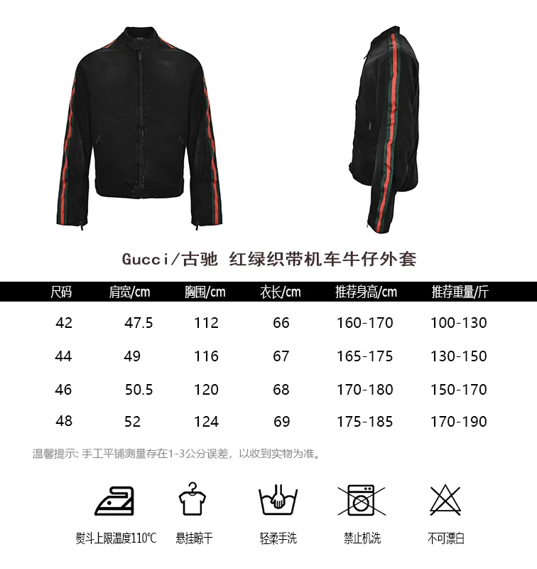 Gucci/Gucci red and green webbing motorcycle denim jacket