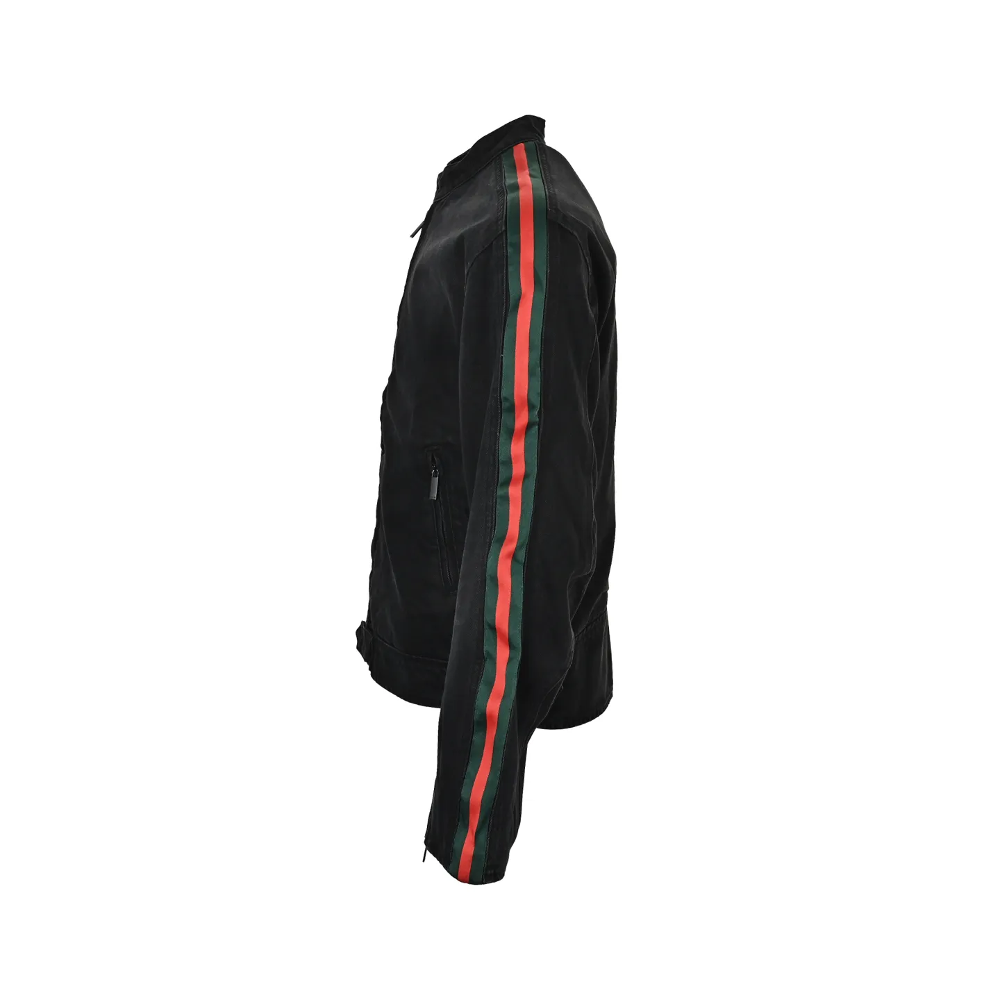 Gucci/Gucci red and green webbing motorcycle denim jacket