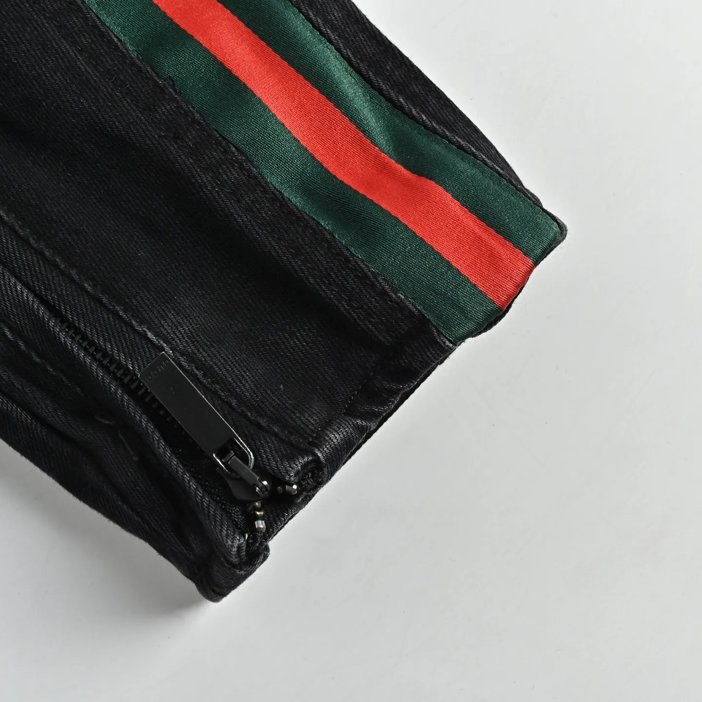 Gucci/Gucci red and green webbing motorcycle denim jacket