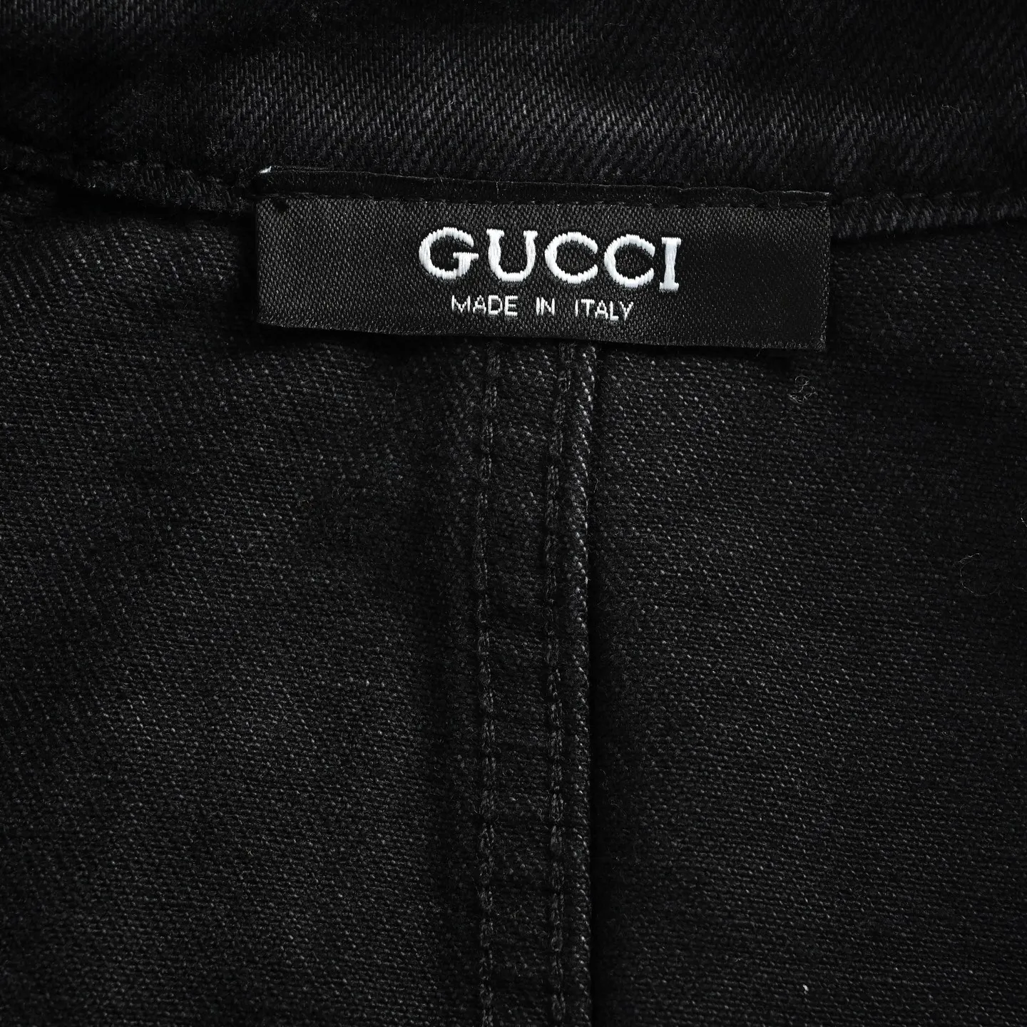 Gucci/Gucci red and green webbing motorcycle denim jacket