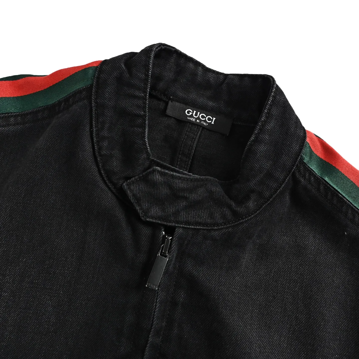 Gucci/Gucci red and green webbing motorcycle denim jacket