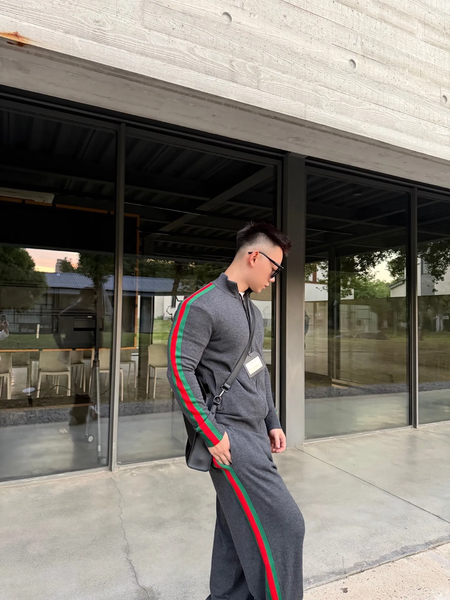 Gucci/Gucci red and green webbing wool suit stand collar jacket