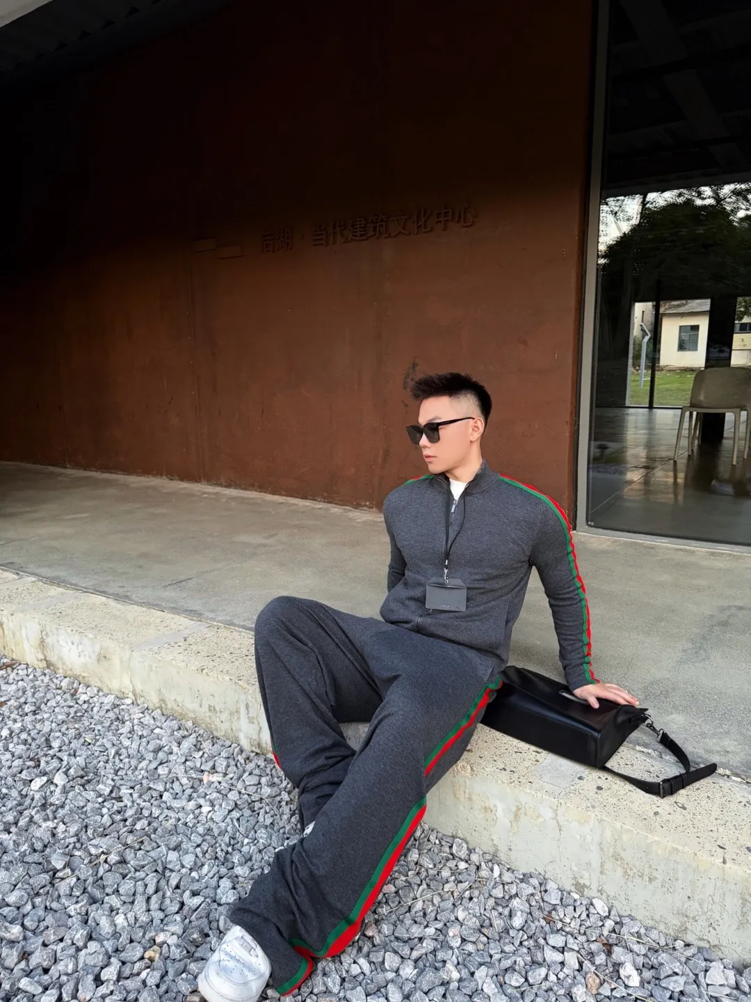Gucci/Gucci red and green webbing wool suit stand collar jacket