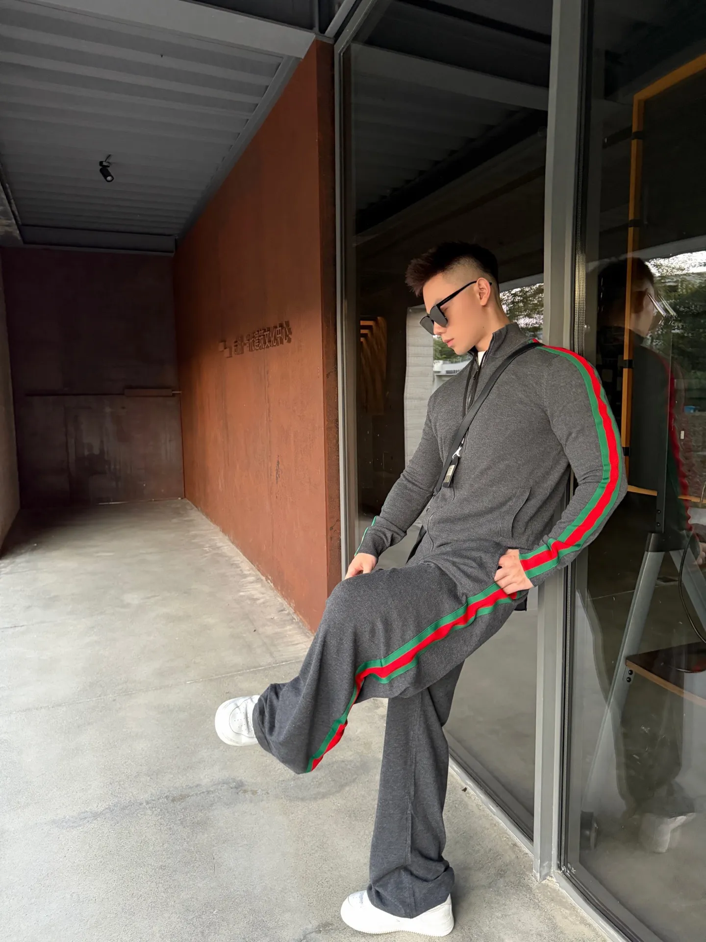 Gucci/Gucci red and green webbing wool suit stand collar jacket