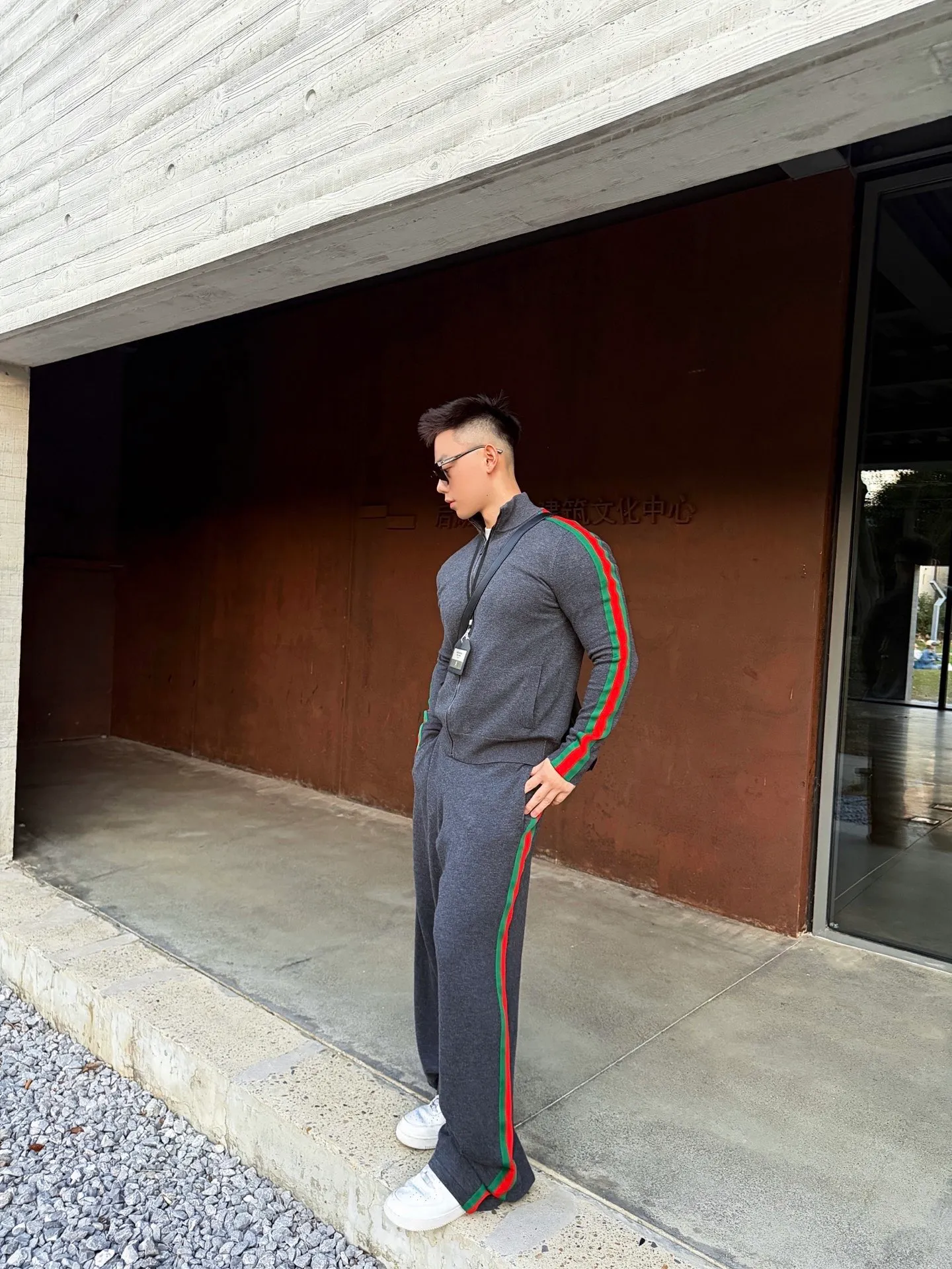 Gucci/Gucci red and green webbing wool suit stand collar jacket