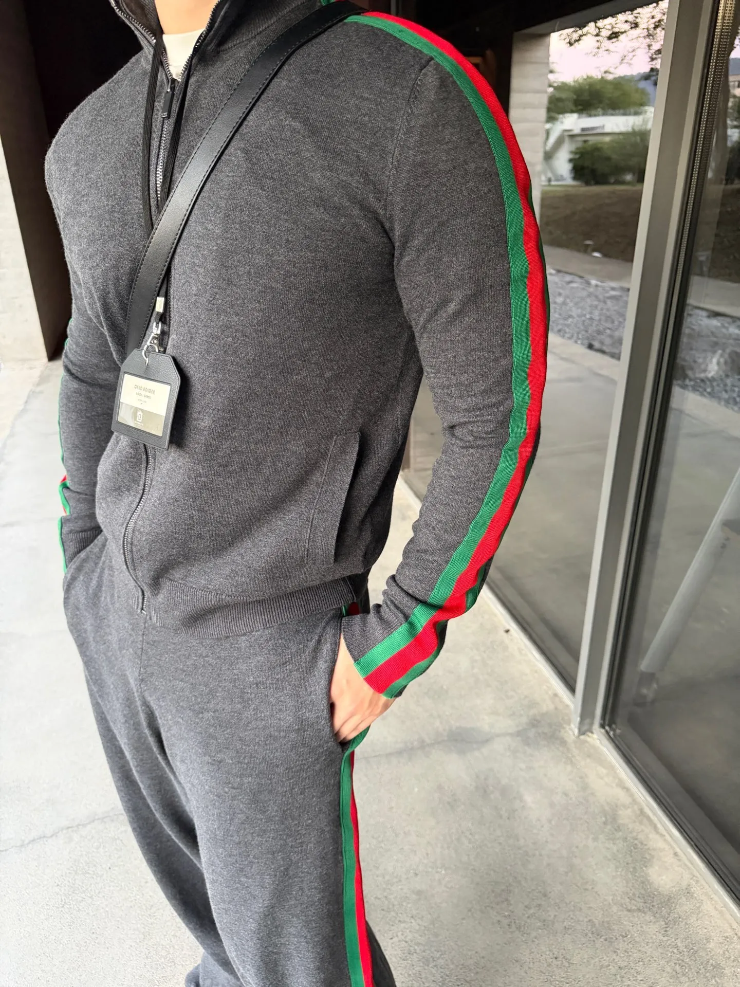 Gucci/Gucci red and green webbing wool suit stand collar jacket