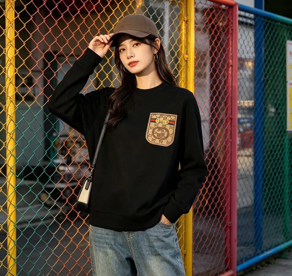 Gucci/Gucci pocket old flower patch round neck sweatshirt