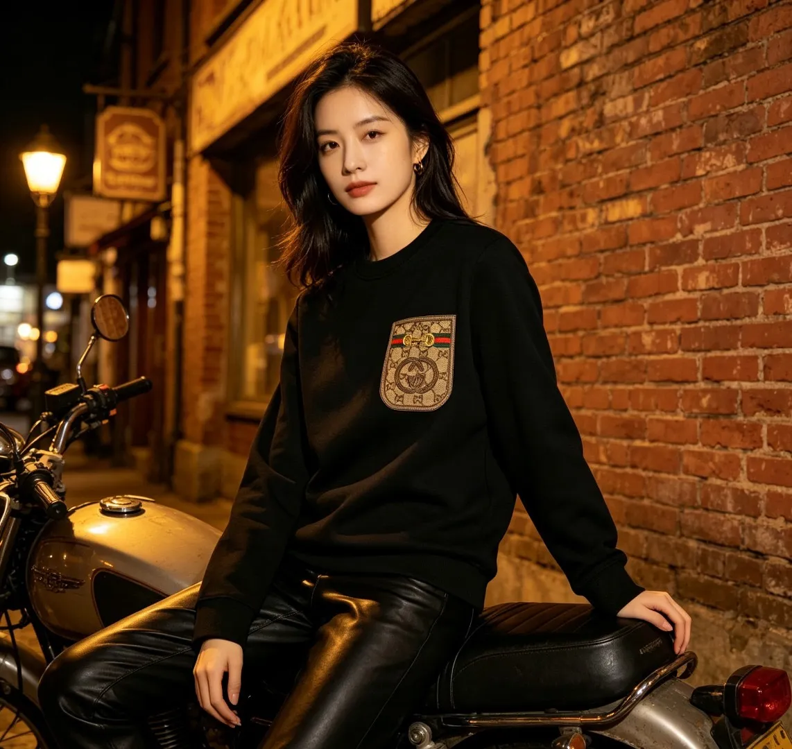 Gucci/Gucci pocket old flower patch round neck sweatshirt