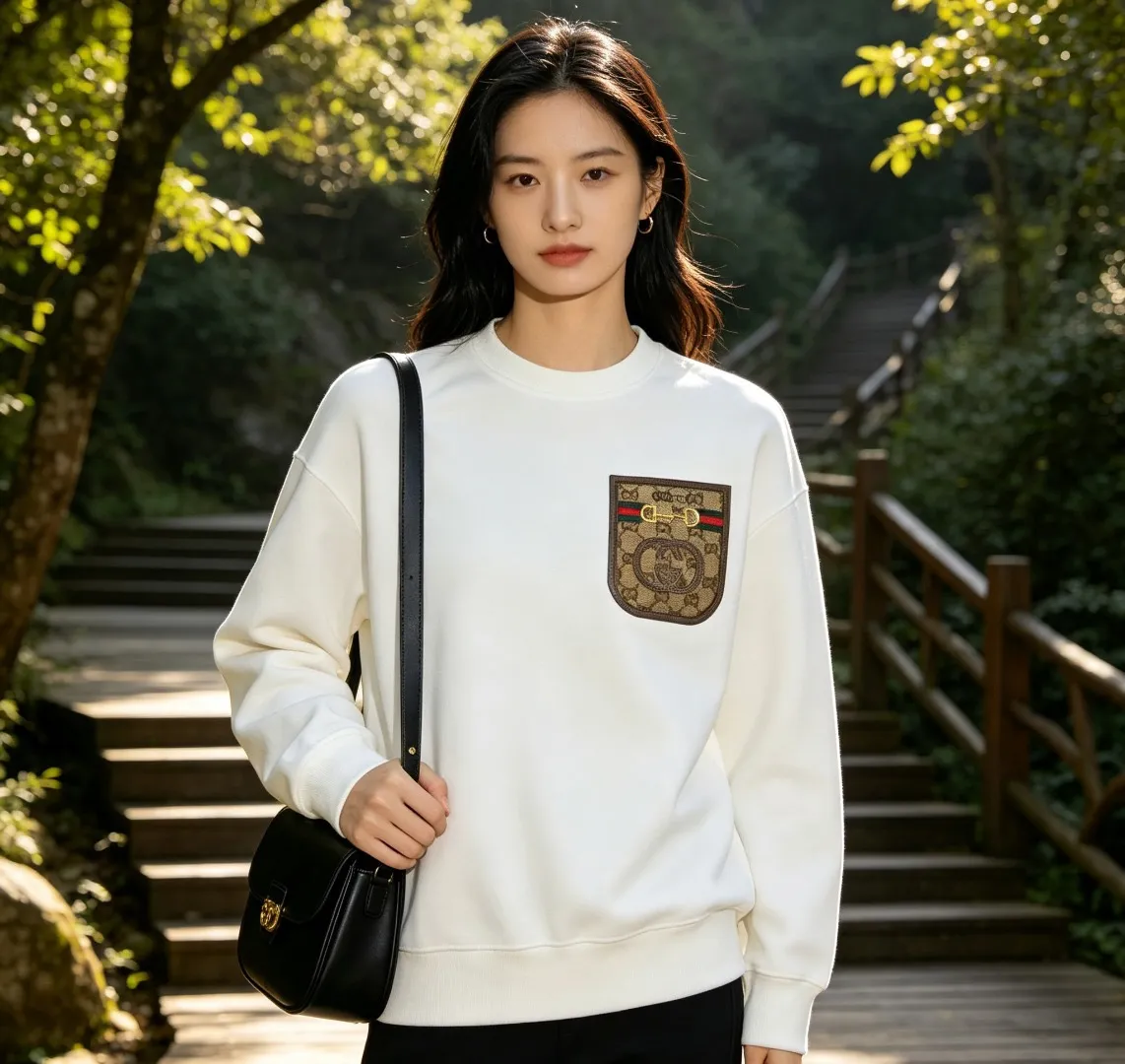 Gucci/Gucci pocket old flower patch round neck sweatshirt