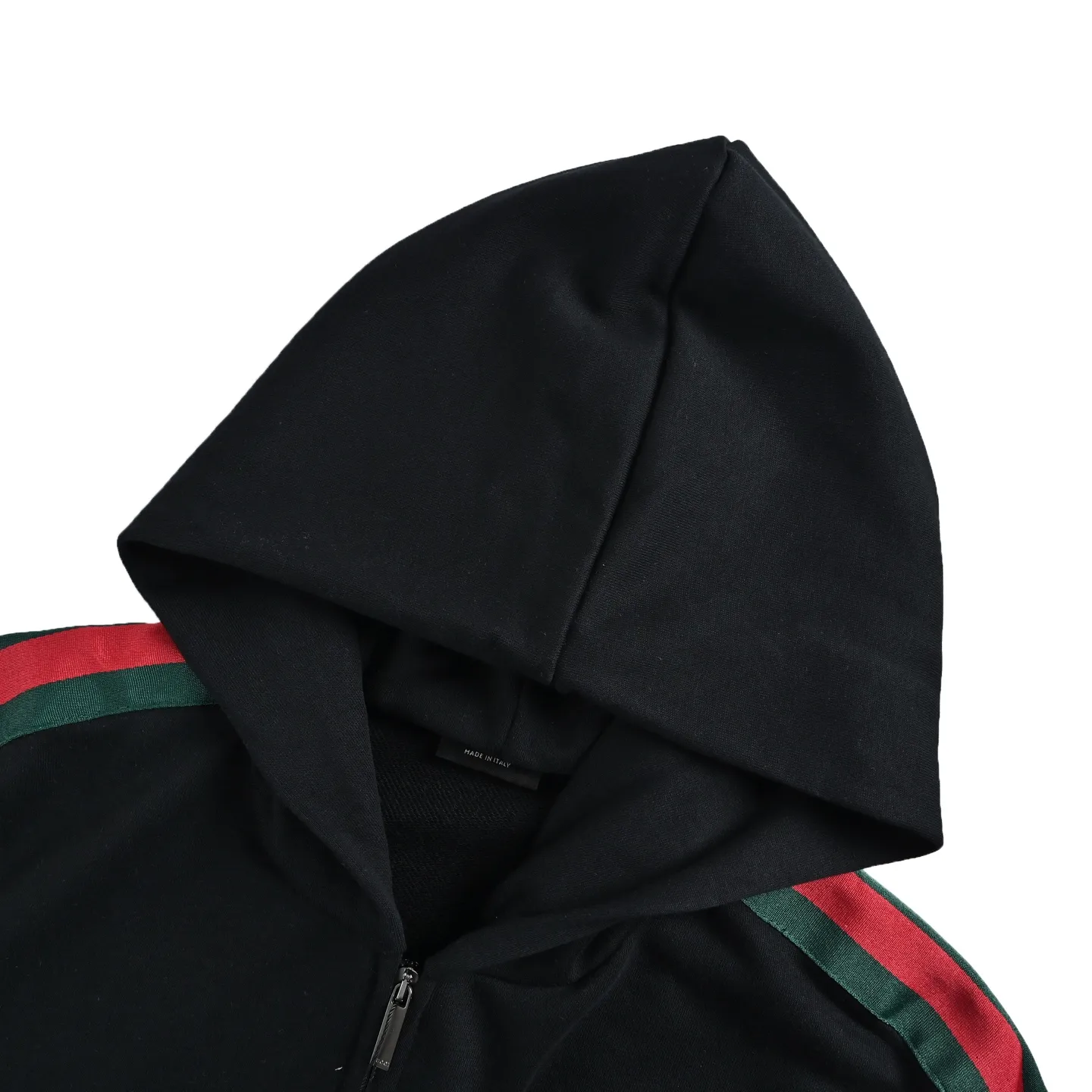 Gucci/Gucci Web red and green webbing knitted hooded jacket
