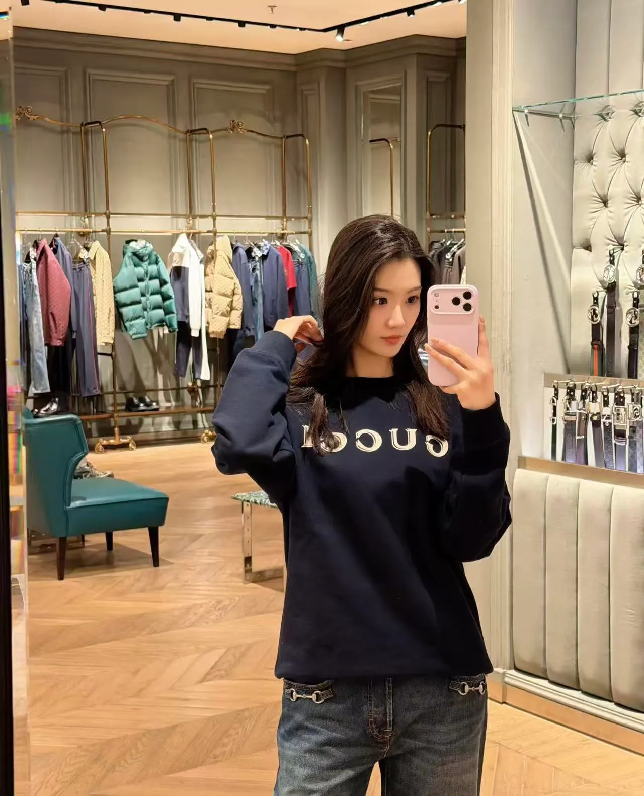 Gucci/Gucci 26ss ghost letter logo embroidered round neck sweatshirt