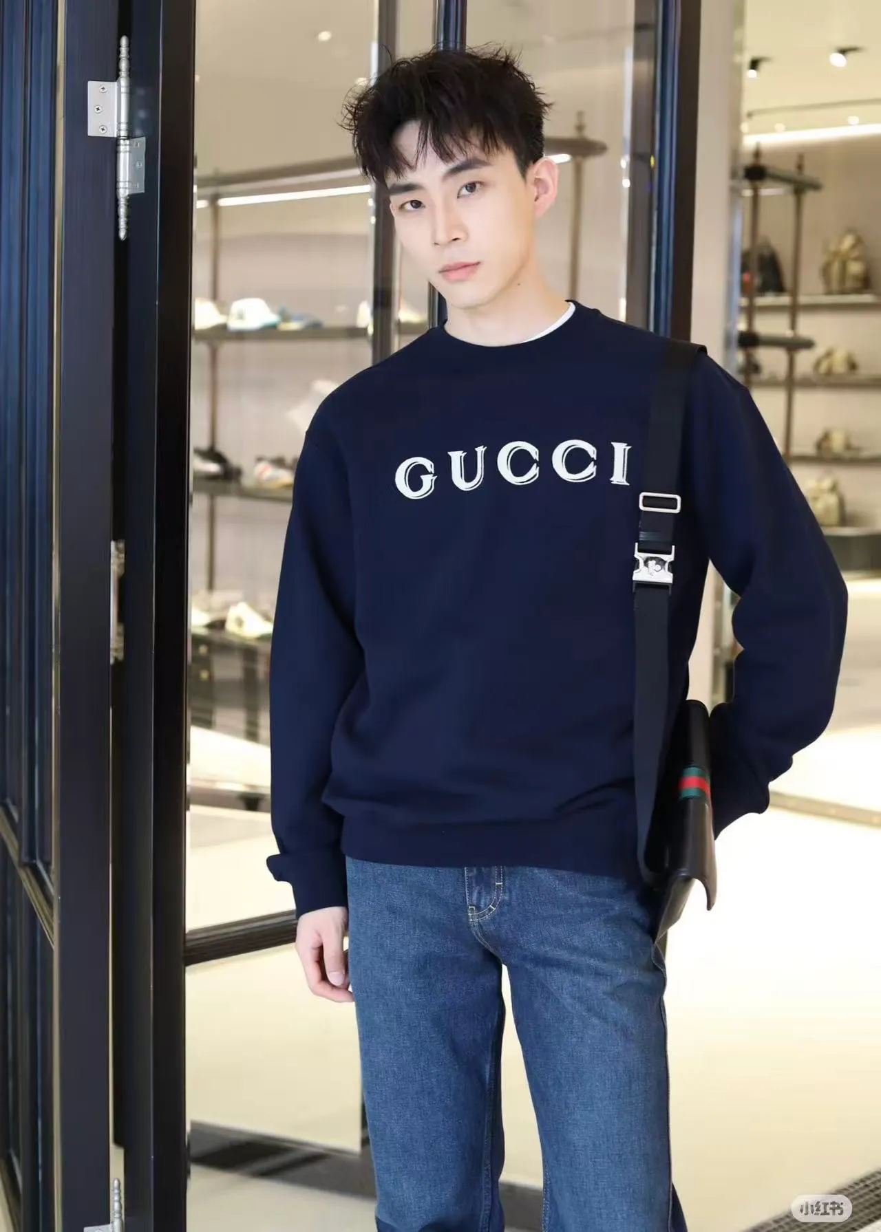 Gucci/Gucci 26ss ghost letter logo embroidered round neck sweatshirt