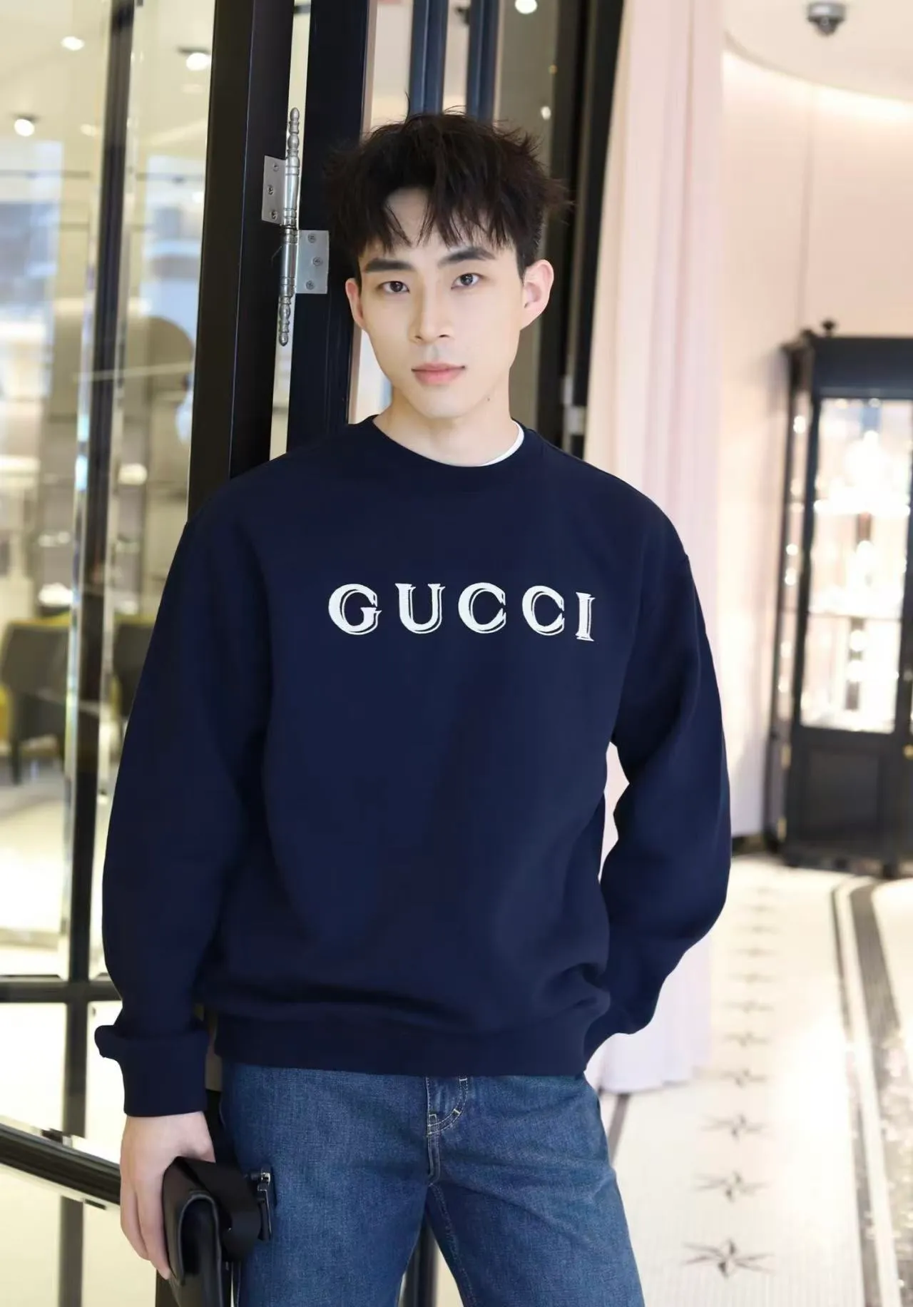 Gucci/Gucci 26ss ghost letter logo embroidered round neck sweatshirt