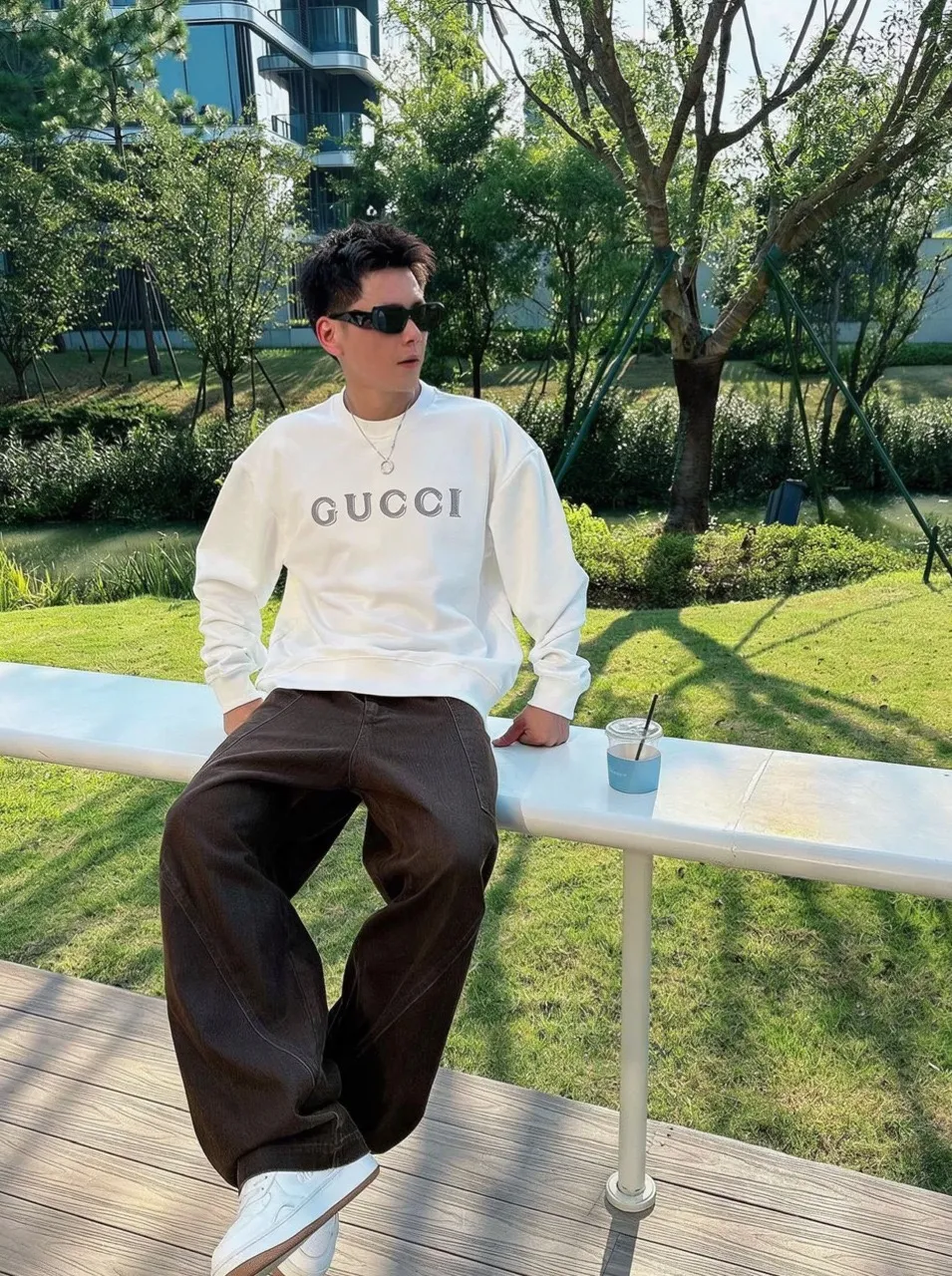 Gucci/Gucci 26ss ghost letter logo embroidered round neck sweatshirt
