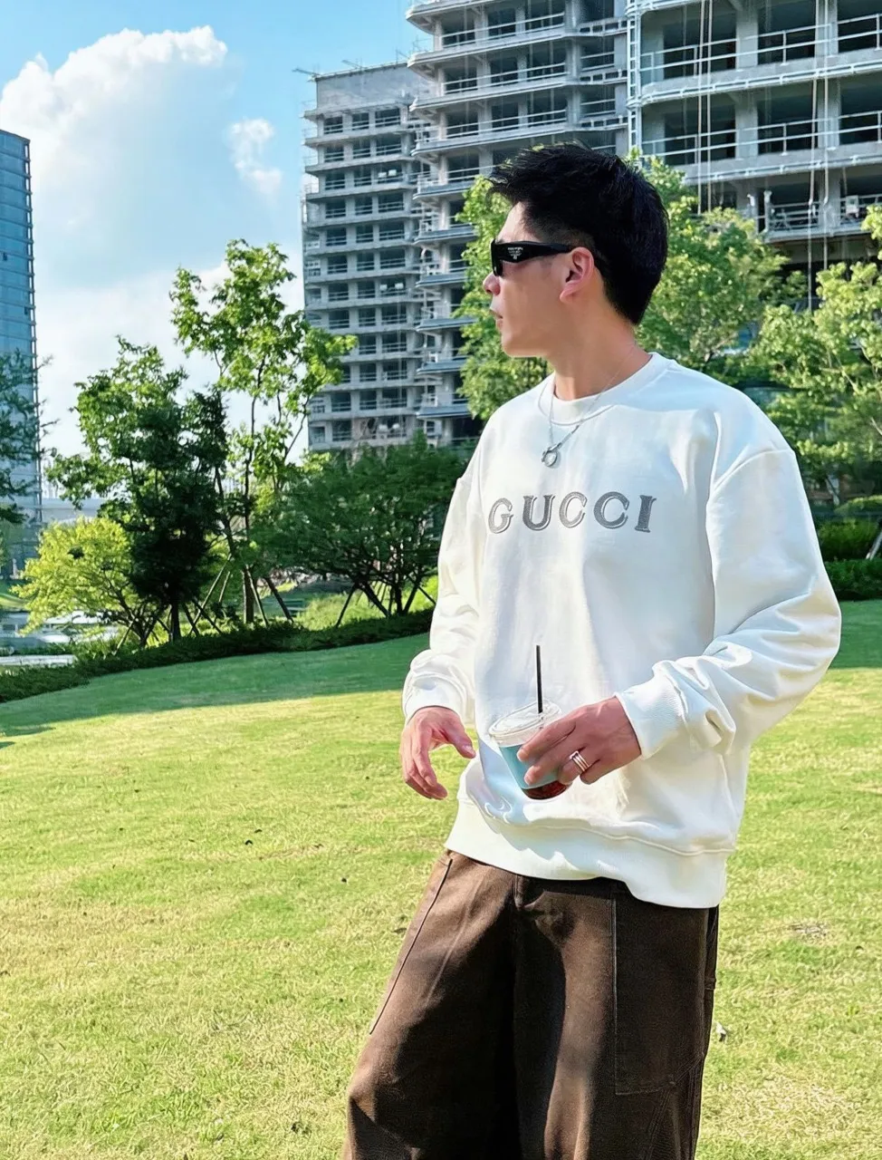Gucci/Gucci 26ss ghost letter logo embroidered round neck sweatshirt