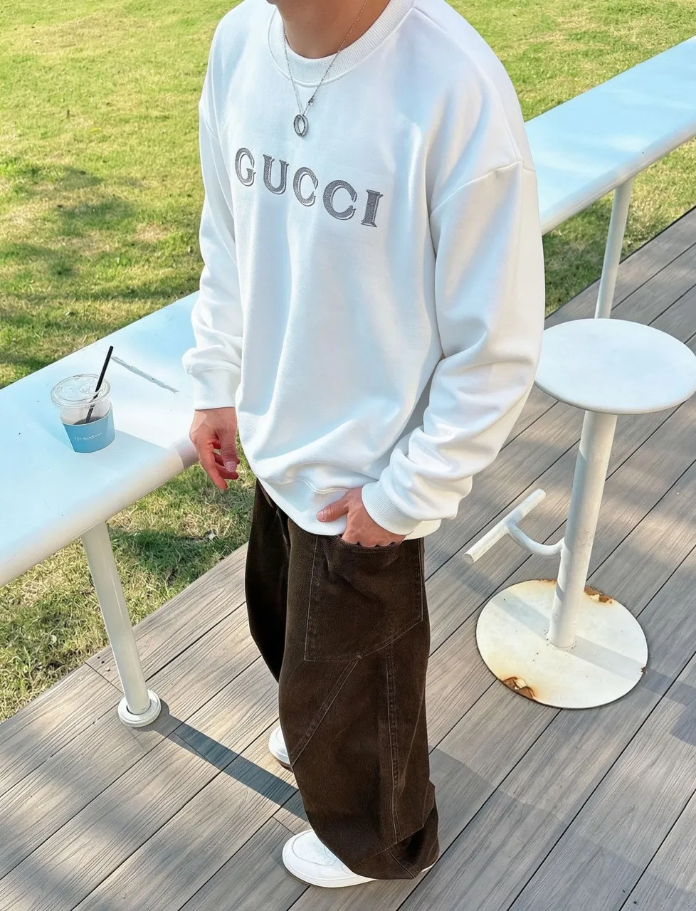 Gucci/Gucci 26ss ghost letter logo embroidered round neck sweatshirt