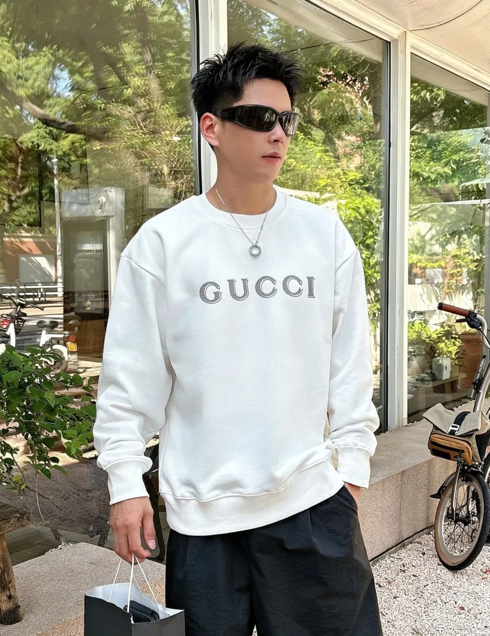 Gucci/Gucci 26ss ghost letter logo embroidered round neck sweatshirt