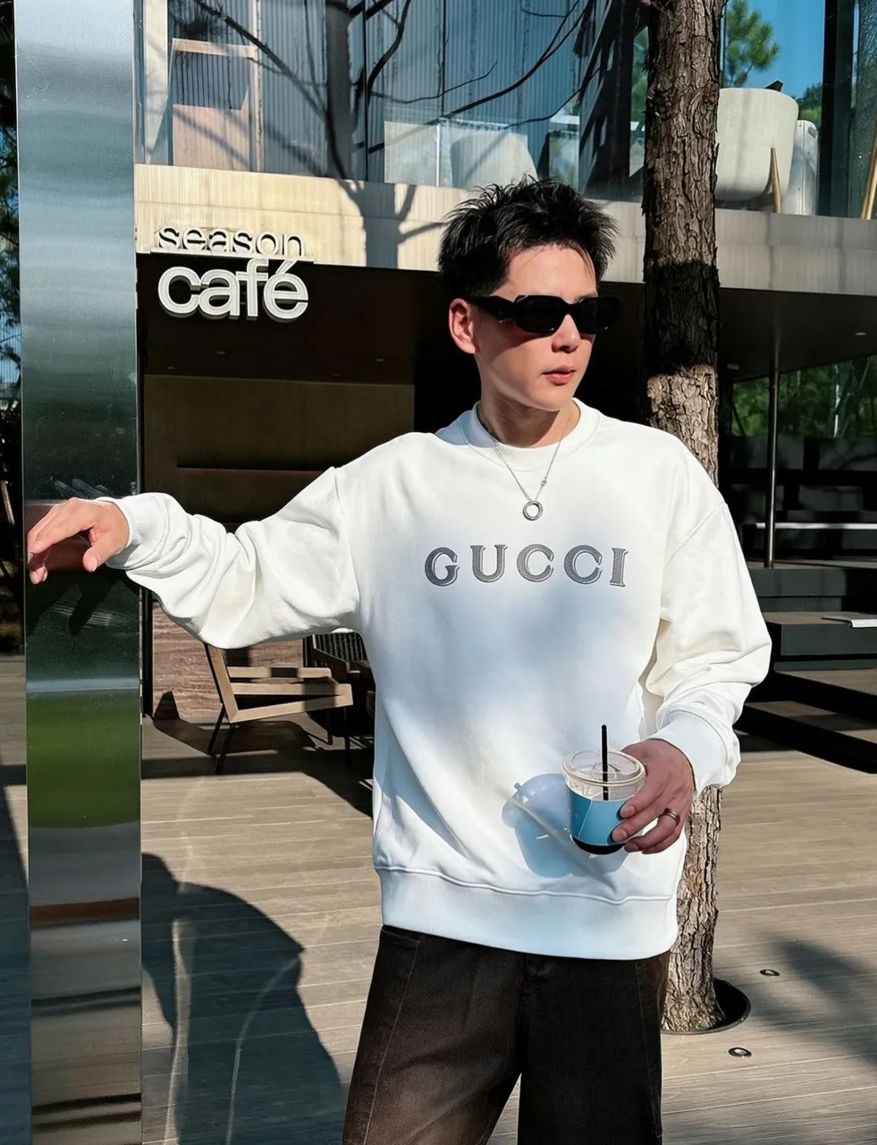 Gucci/Gucci 26ss ghost letter logo embroidered round neck sweatshirt