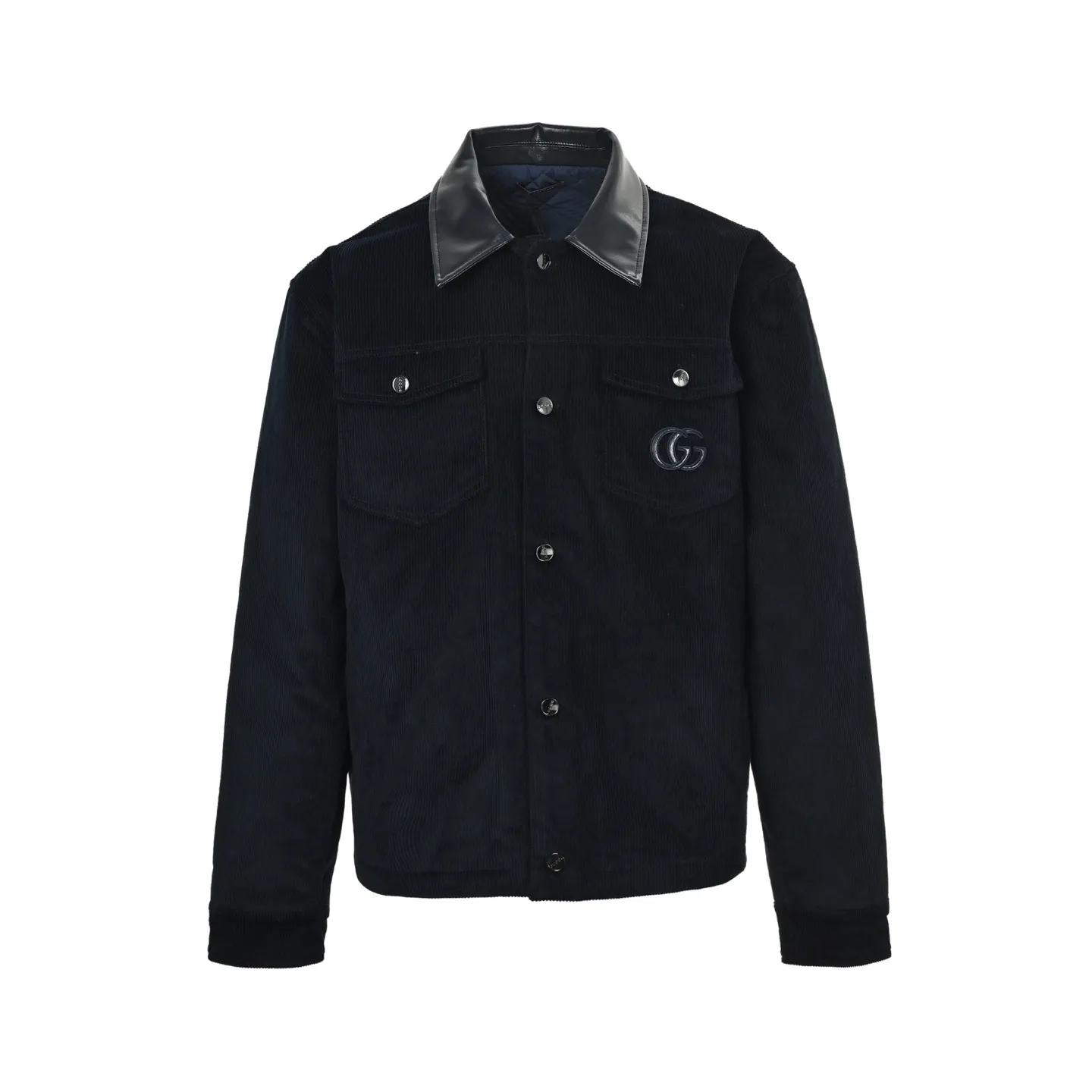 Gucci/Gucci embroidered leather collar corduroy jacket