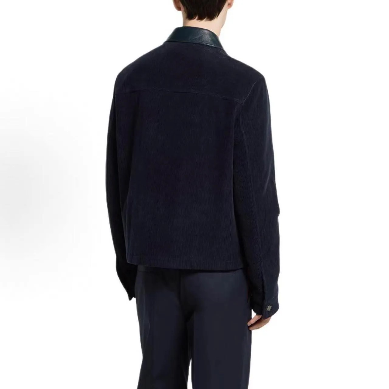 Gucci/Gucci embroidered leather collar corduroy jacket