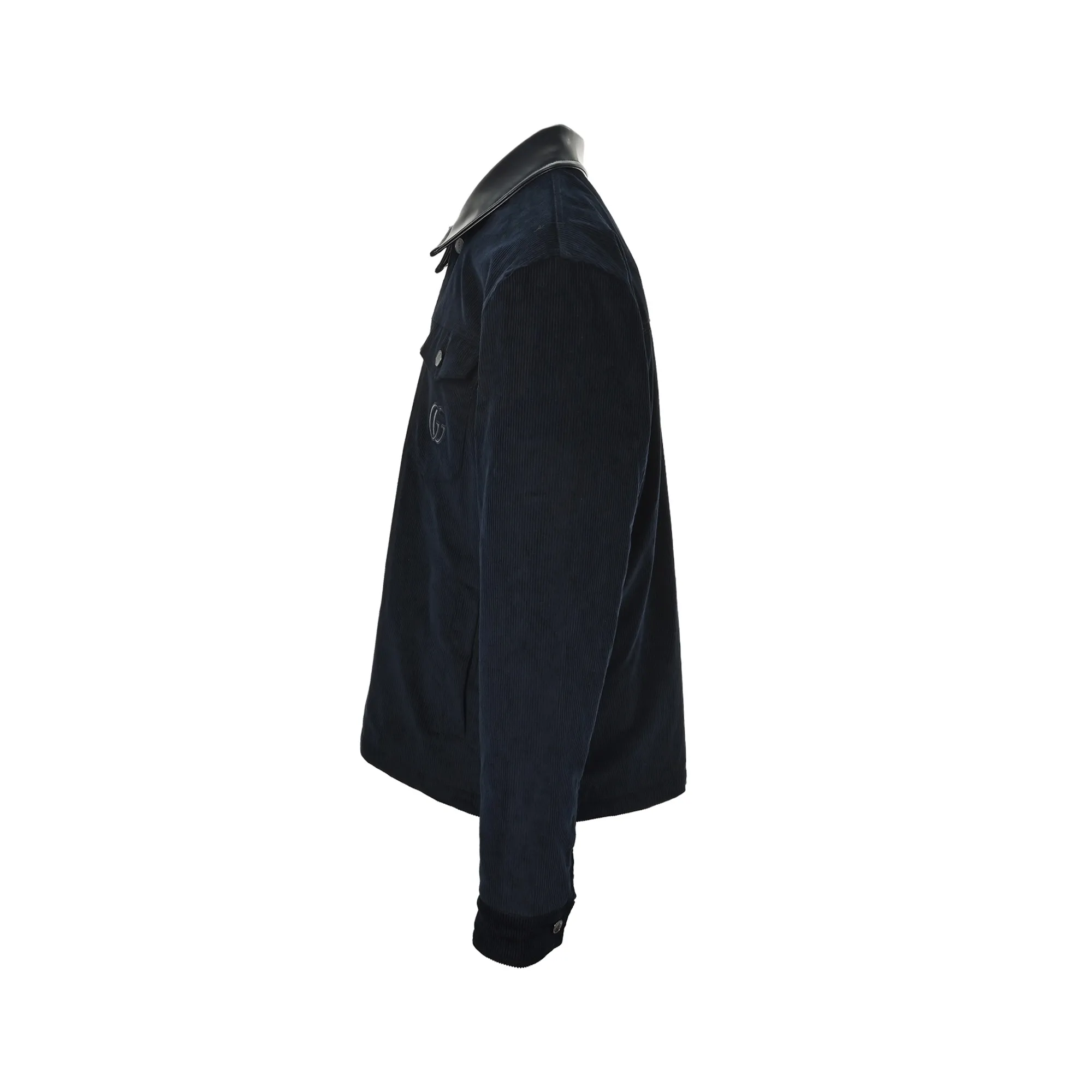 Gucci/Gucci embroidered leather collar corduroy jacket
