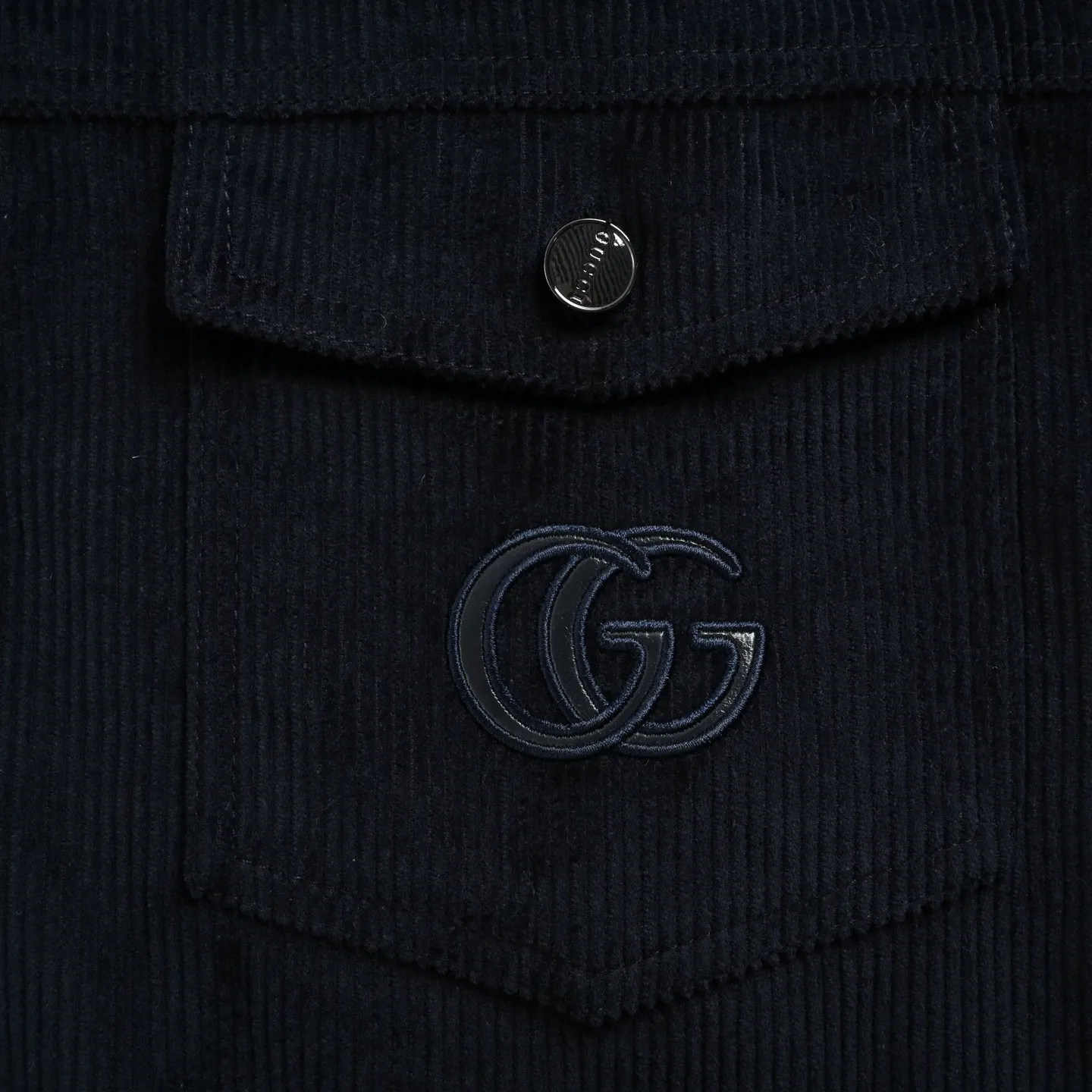 Gucci/Gucci embroidered leather collar corduroy jacket