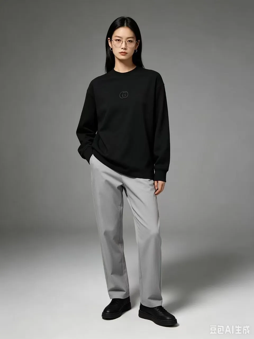 Gucci/Gucci Double G interlocking patch embroidered long-sleeved T-shirt