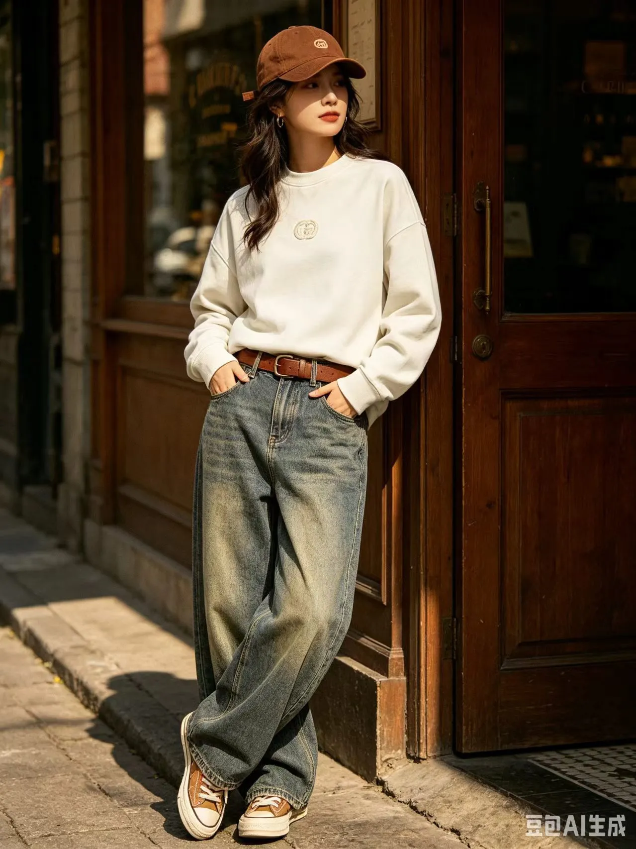 Gucci/Gucci Double G interlocking patch embroidered long-sleeved T-shirt