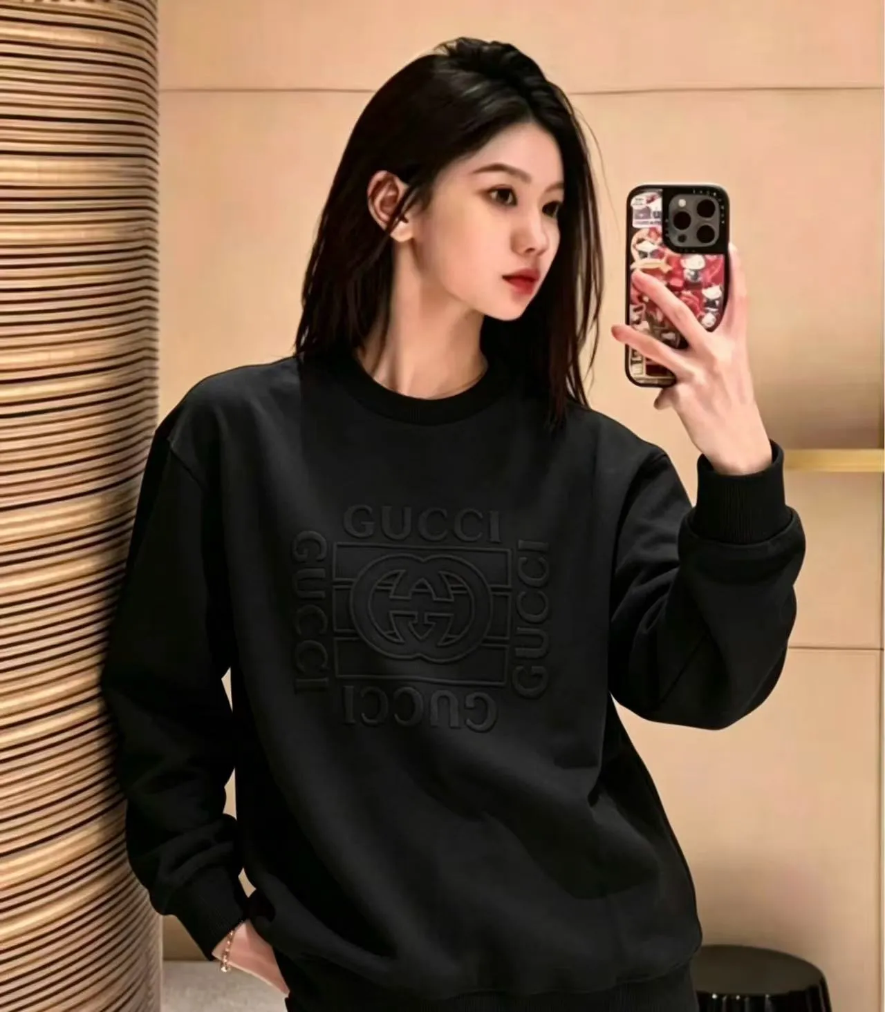 Gucci/Gucci 26Fw double G interlocking letter logo embossed round neck sweatshirt