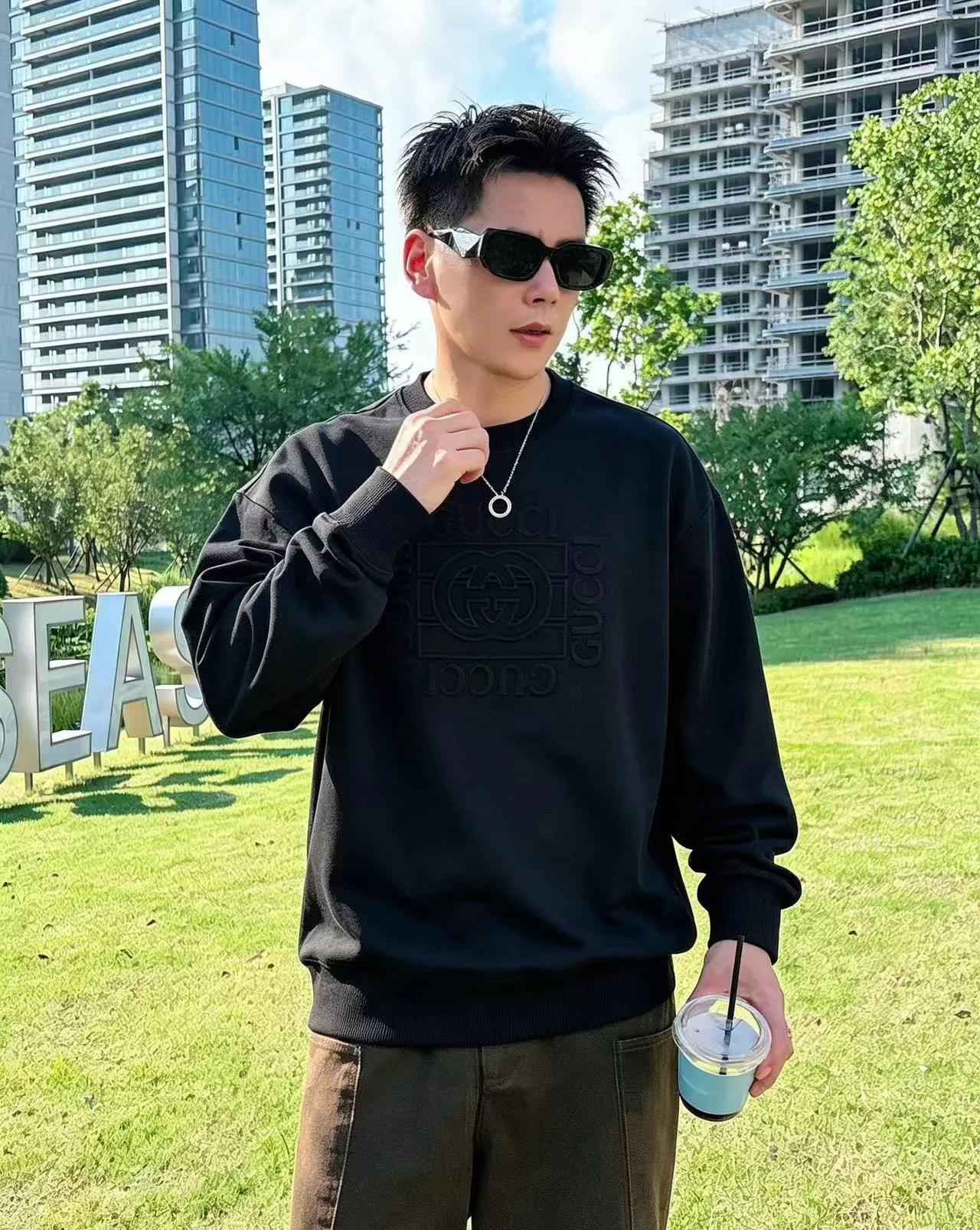 Gucci/Gucci 26Fw double G interlocking letter logo embossed round neck sweatshirt