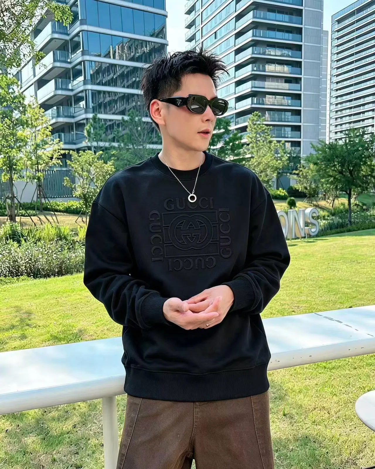 Gucci/Gucci 26Fw double G interlocking letter logo embossed round neck sweatshirt