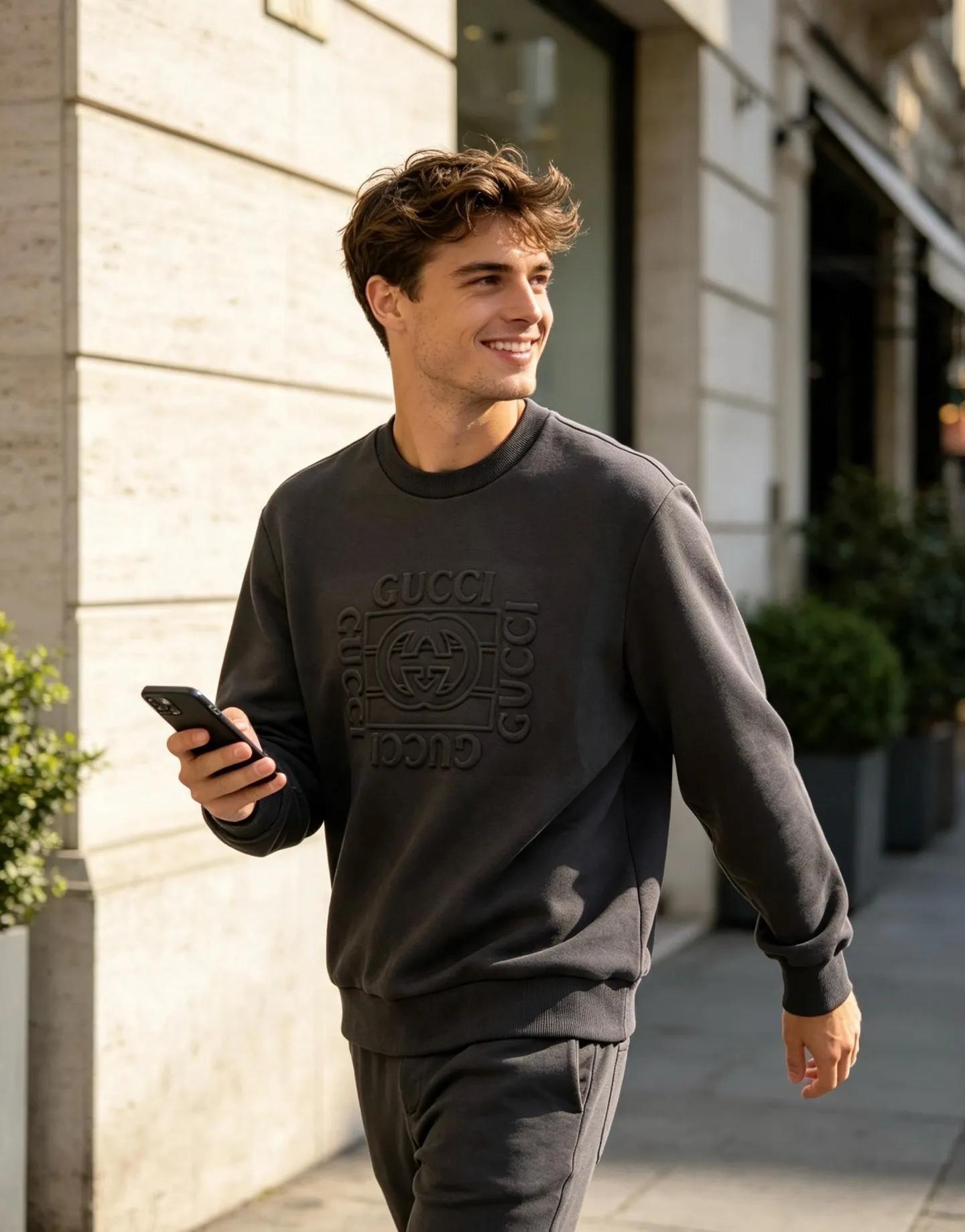 Gucci/Gucci 26Fw double G interlocking letter logo embossed round neck sweatshirt