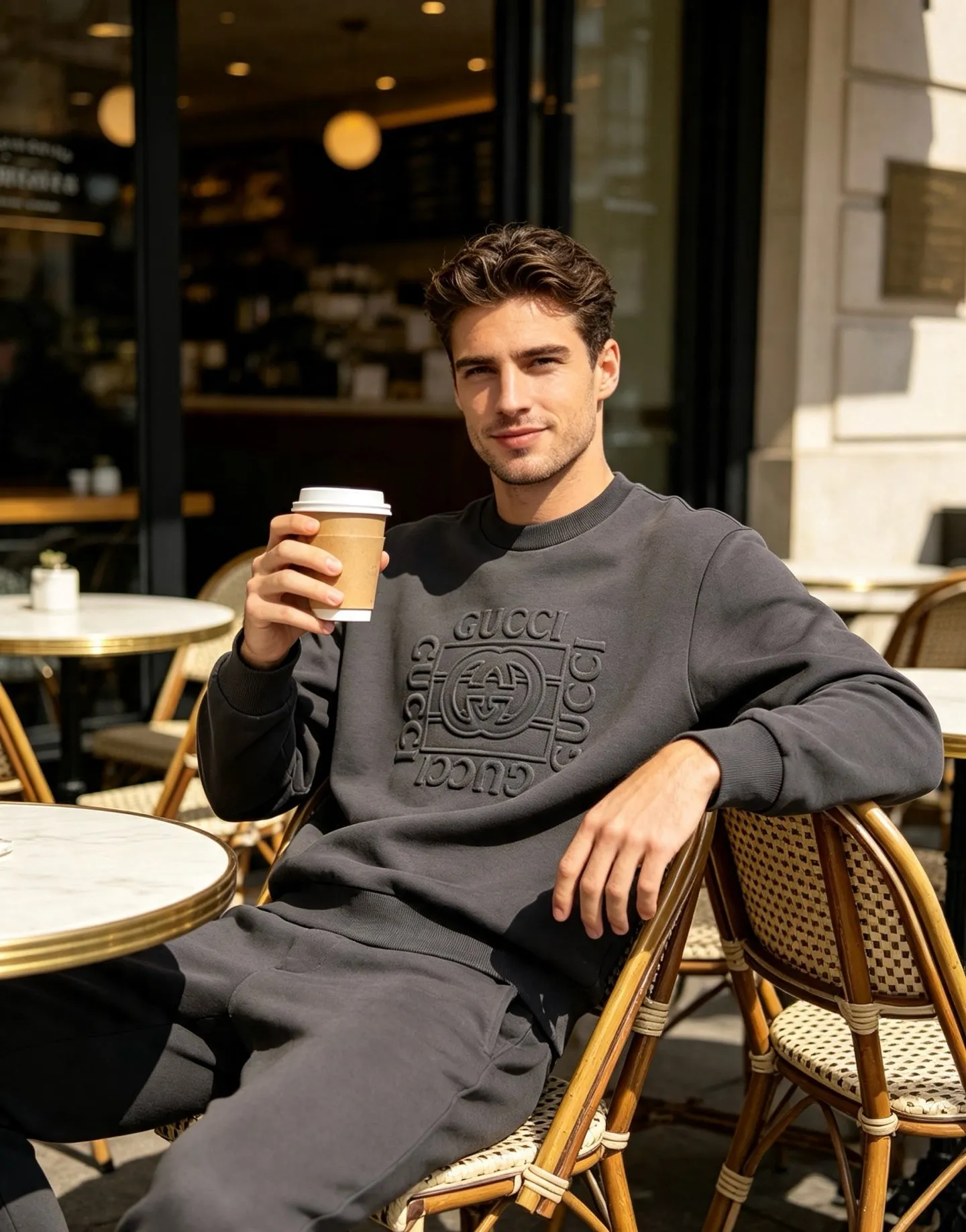 Gucci/Gucci 26Fw double G interlocking letter logo embossed round neck sweatshirt