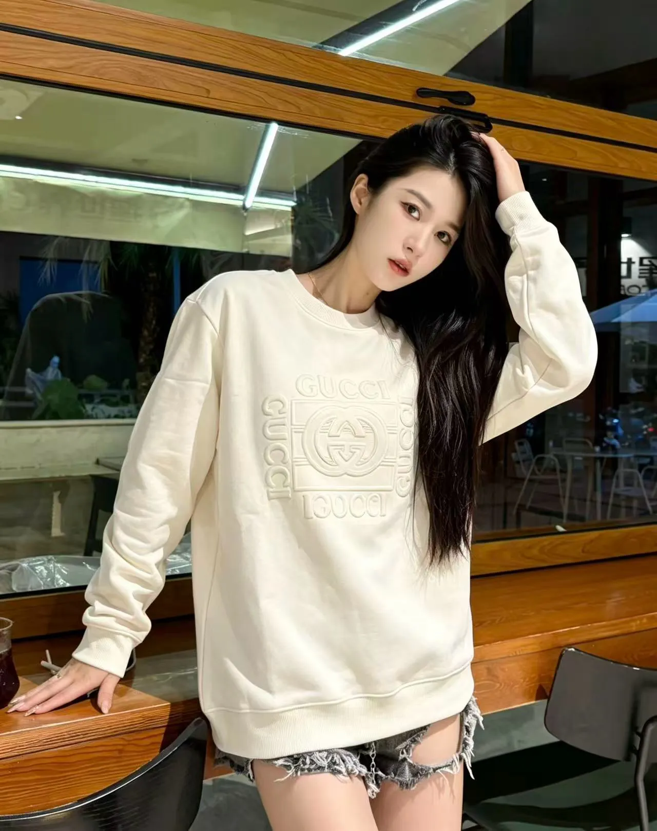 Gucci/Gucci 26Fw double G interlocking letter logo embossed round neck sweatshirt