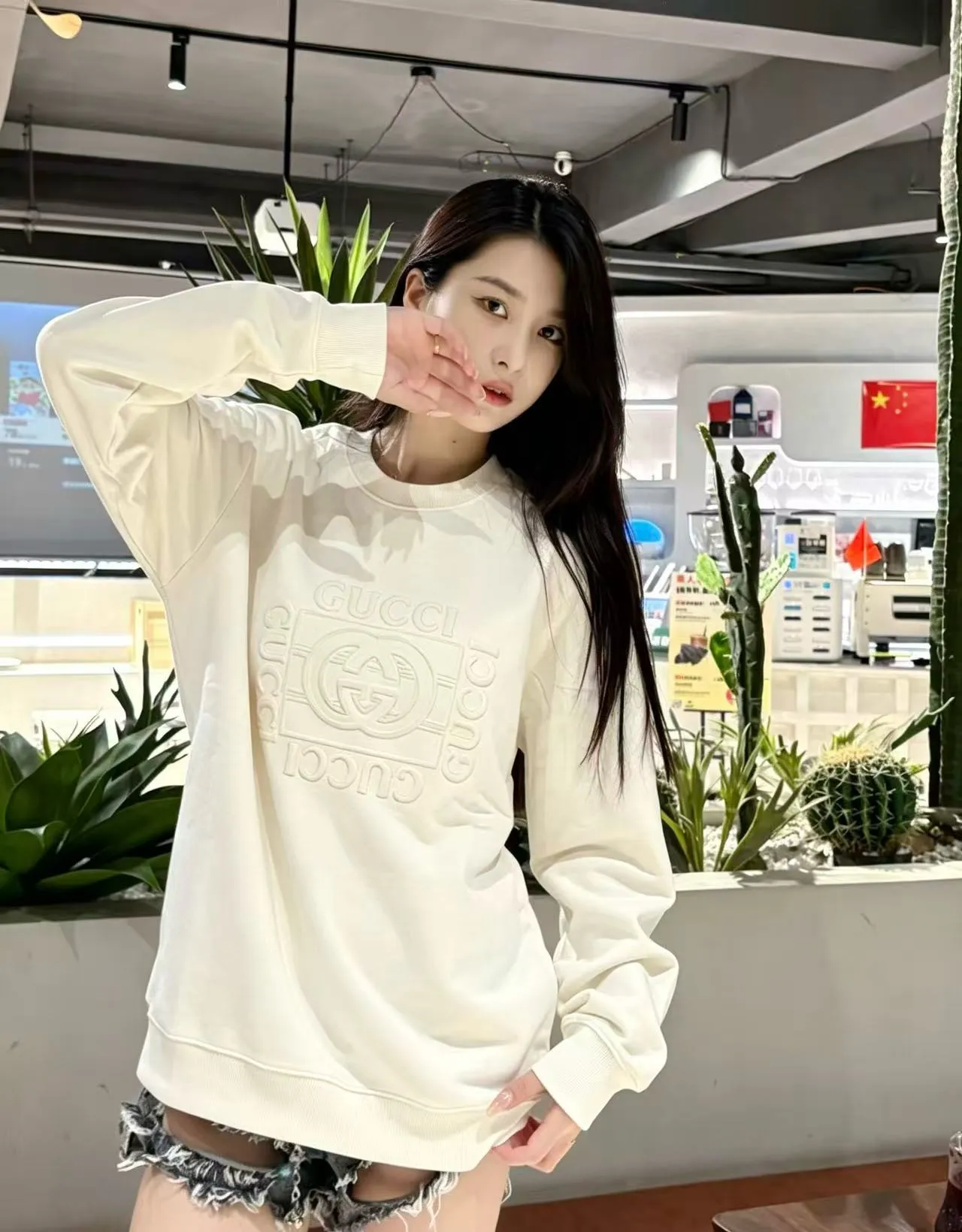 Gucci/Gucci 26Fw double G interlocking letter logo embossed round neck sweatshirt