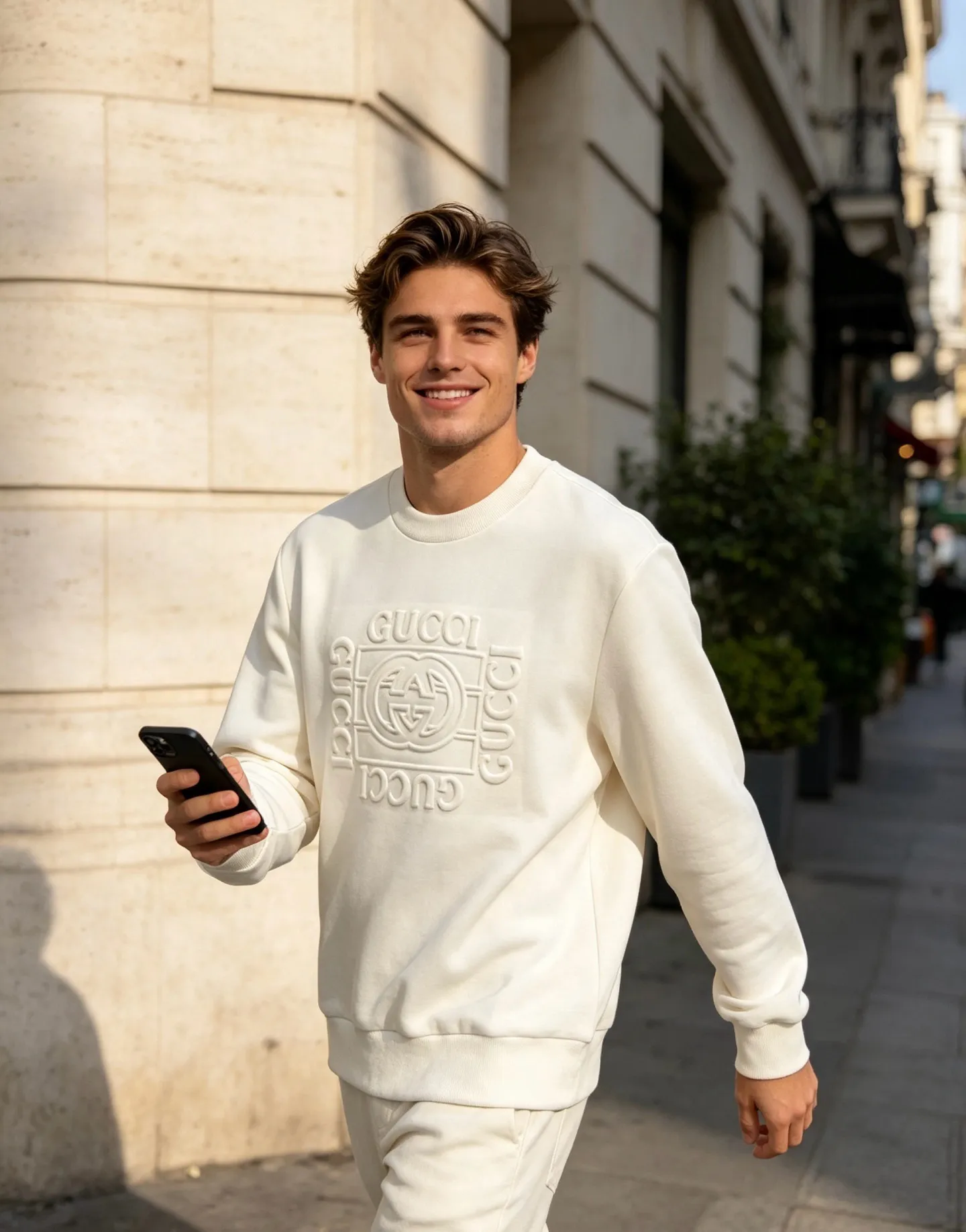 Gucci/Gucci 26Fw double G interlocking letter logo embossed round neck sweatshirt