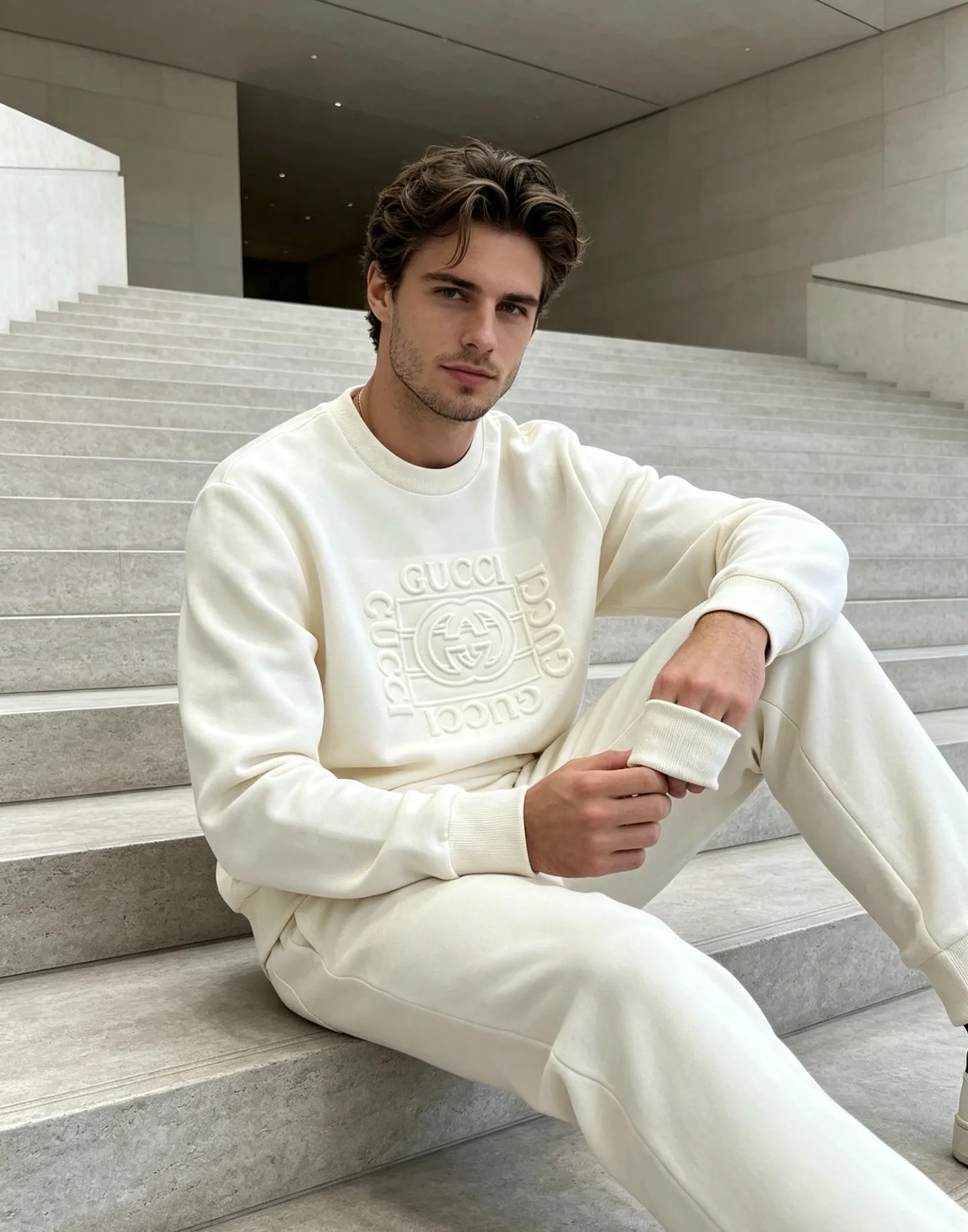 Gucci/Gucci 26Fw double G interlocking letter logo embossed round neck sweatshirt
