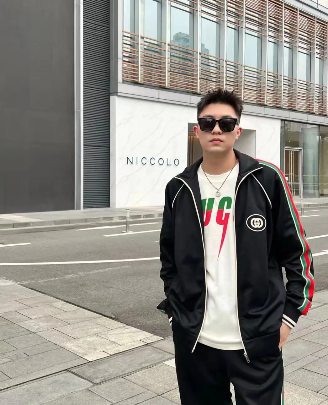 Gucci/Gucci Classic red and green webbing suit jacket