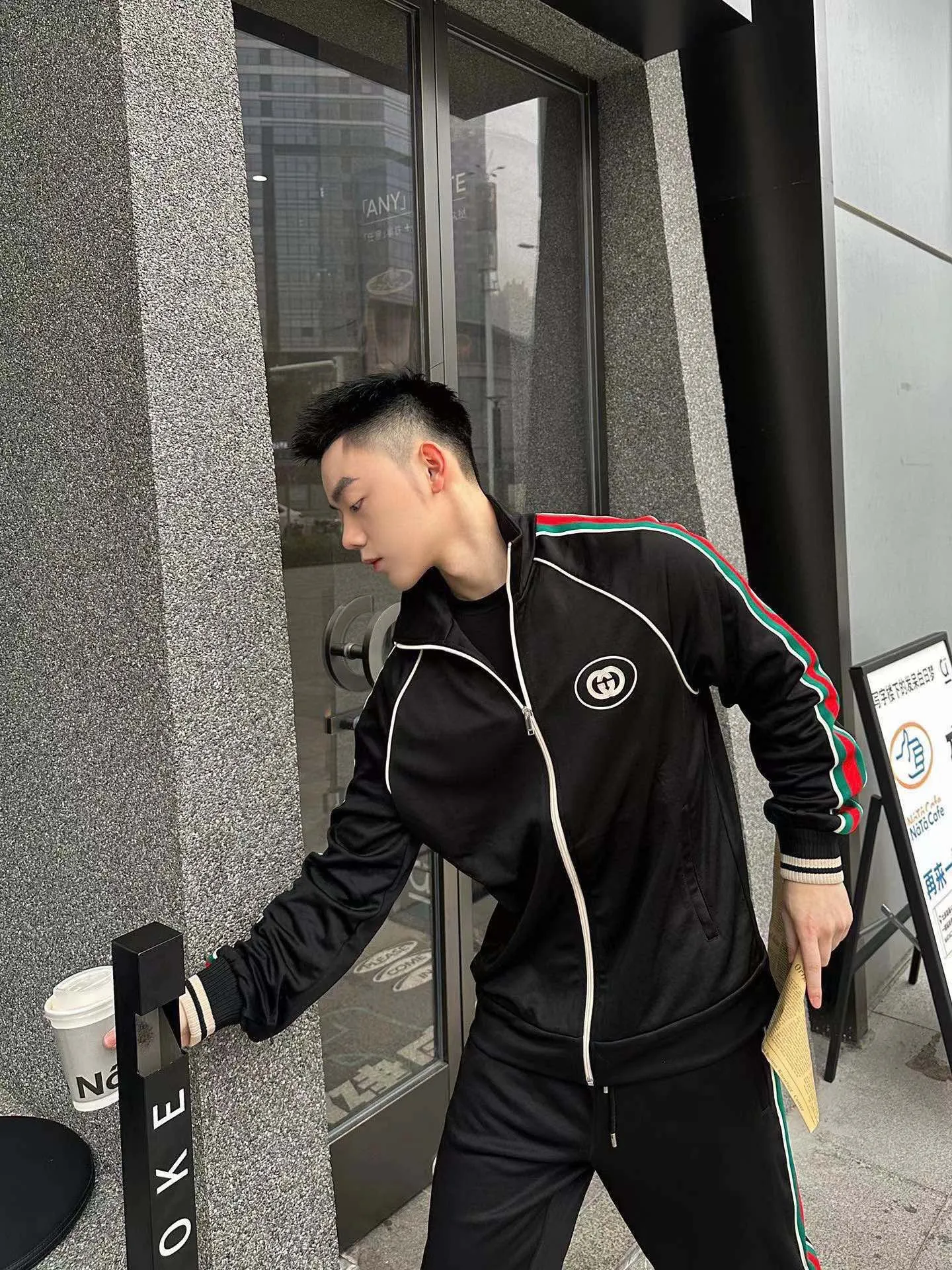Gucci/Gucci Classic red and green webbing suit jacket