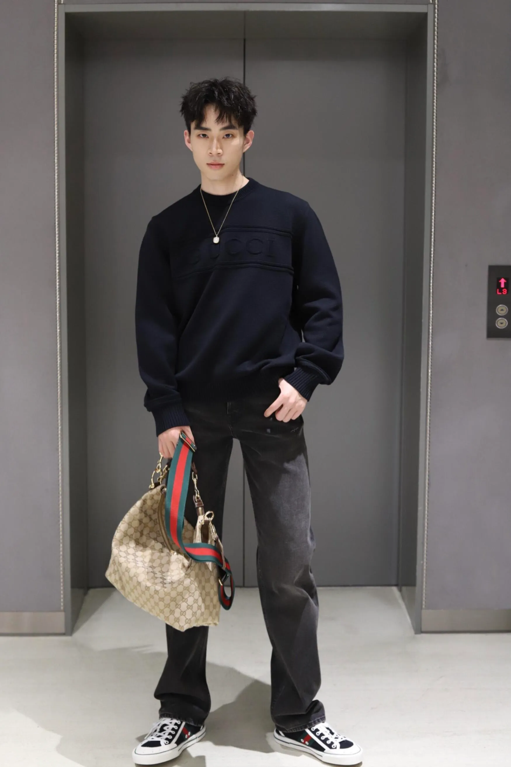 Gucci/Gucci letter jacquard crew neck sweater