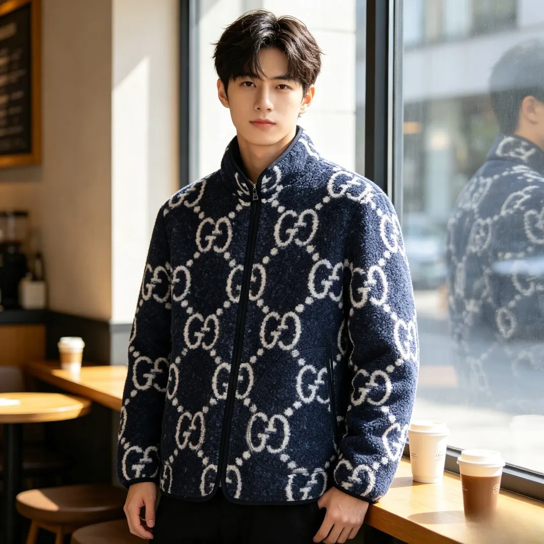 Gucci/Gucci presbyopia printed GG sherpa stand collar zipper jacket