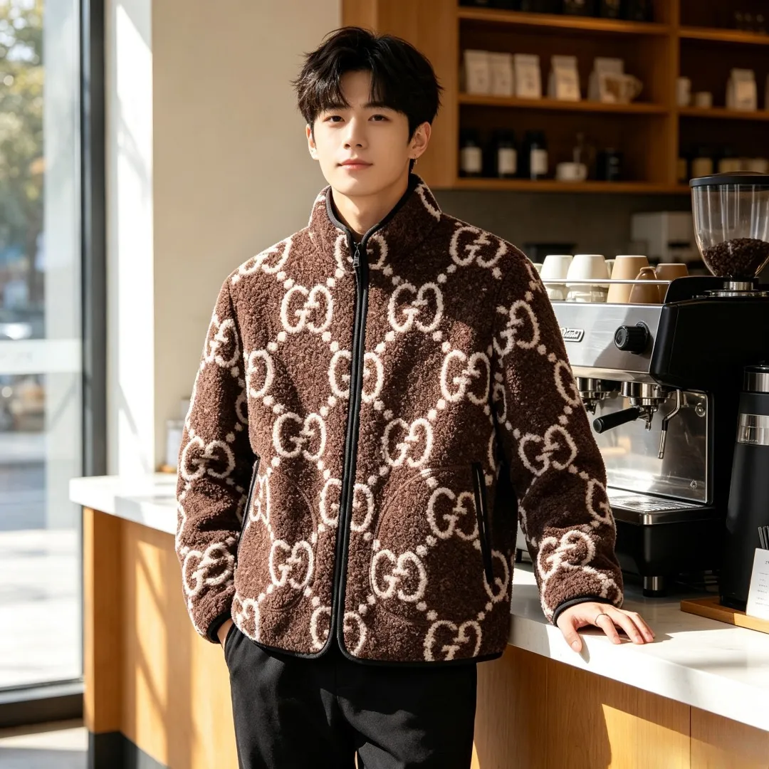 Gucci/Gucci presbyopia printed GG sherpa stand collar zipper jacket