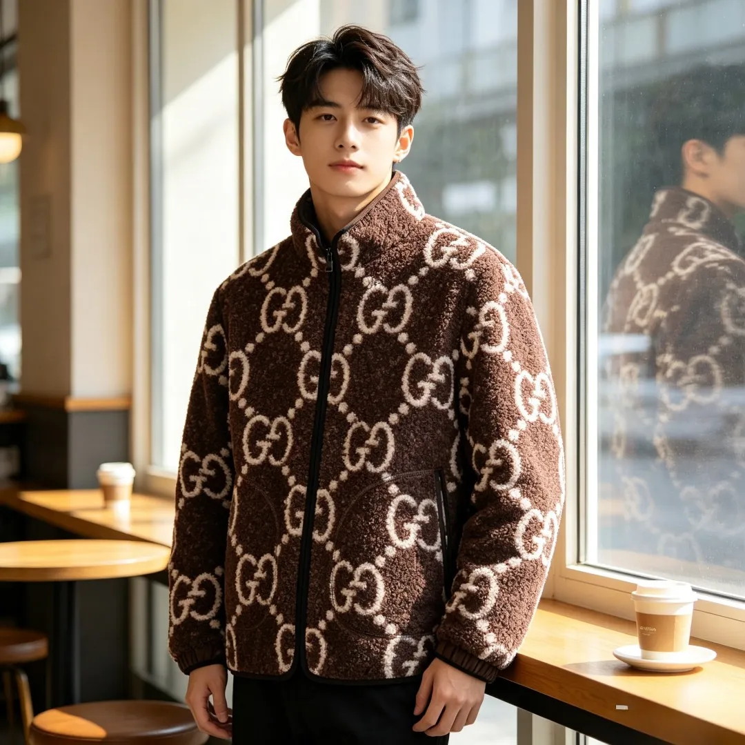 Gucci/Gucci presbyopia printed GG sherpa stand collar zipper jacket