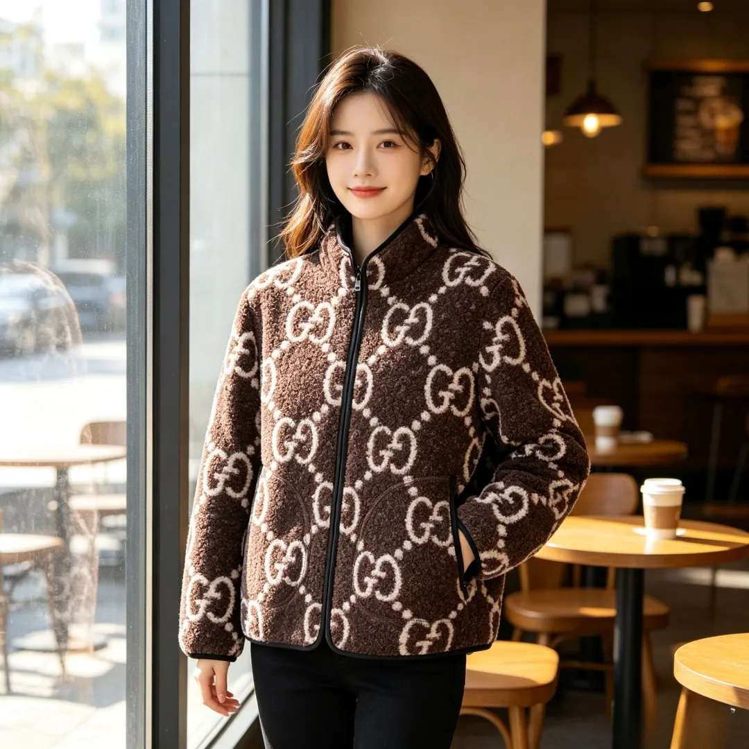 Gucci/Gucci presbyopia printed GG sherpa stand collar zipper jacket