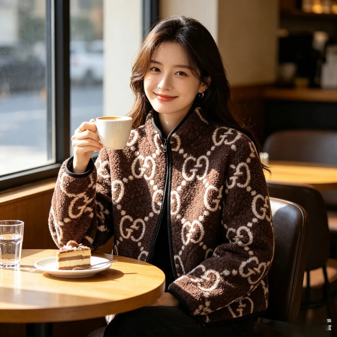 Gucci/Gucci presbyopia printed GG sherpa stand collar zipper jacket