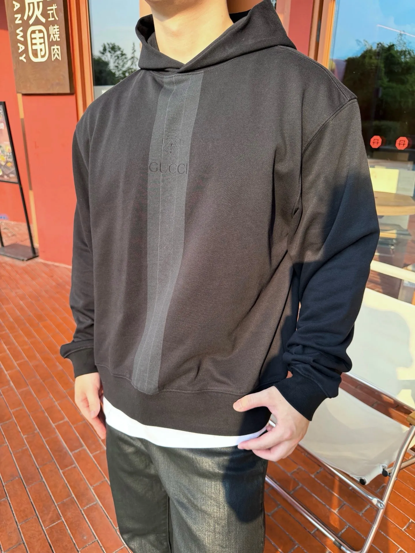 Gucci/Gucci front webbing hooded sweatshirt