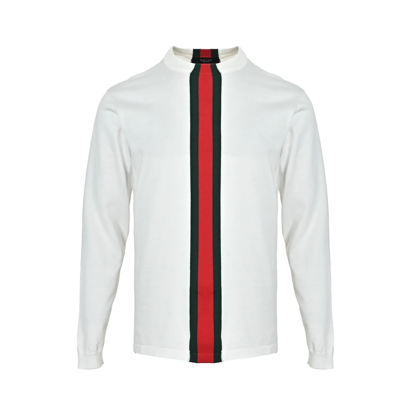 Gucci/Gucci red and green vertical striped knitted crew neck sweater